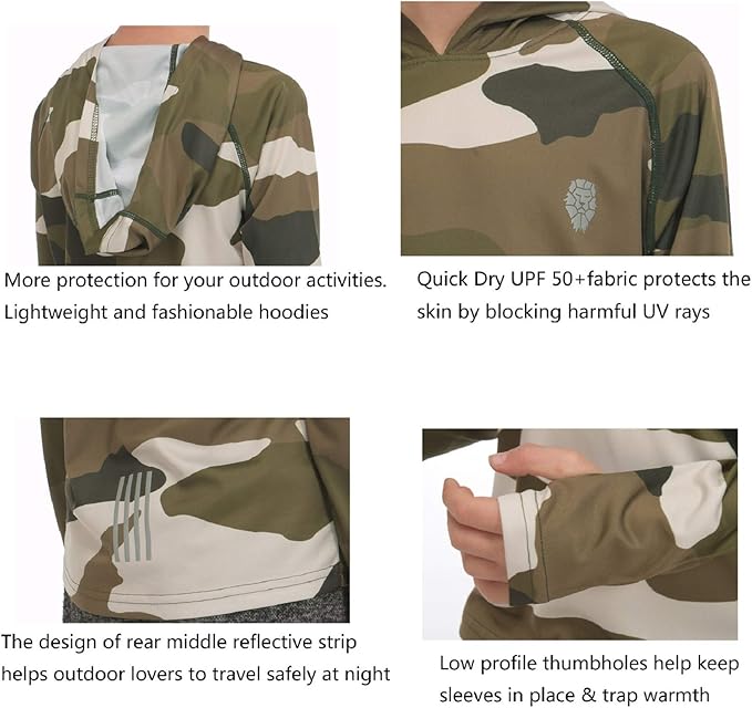 Hoodies for Boys Outdoor Recreation Shirts - Youth Athletic Tops Sun Protection UPF 50+