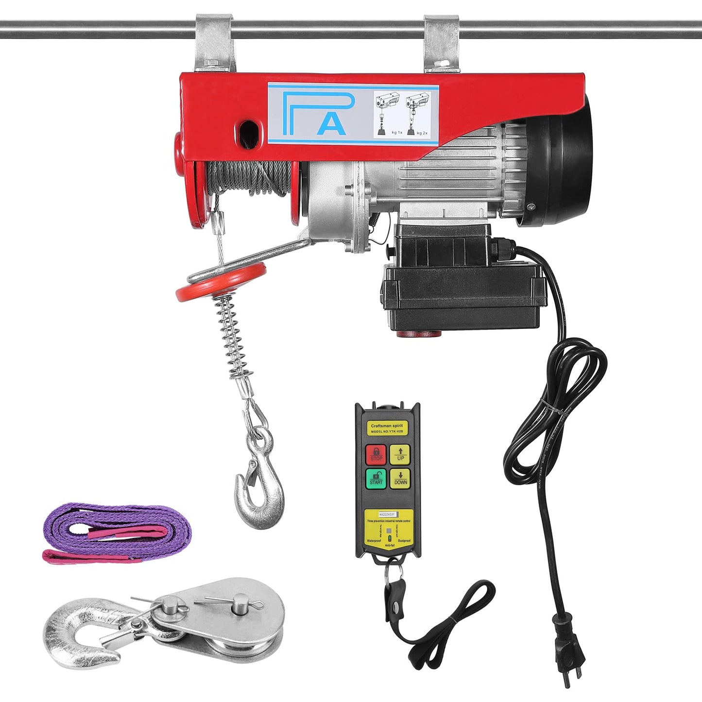 Electric Hoist 880LBS, Auto Lifting Electric Hoist, Wireless Remote Control Electric Cable Hoist with 12m Rope, 110V Electric Winch Crane Electric Hoist for Garage Ceiling Factory Warehouse