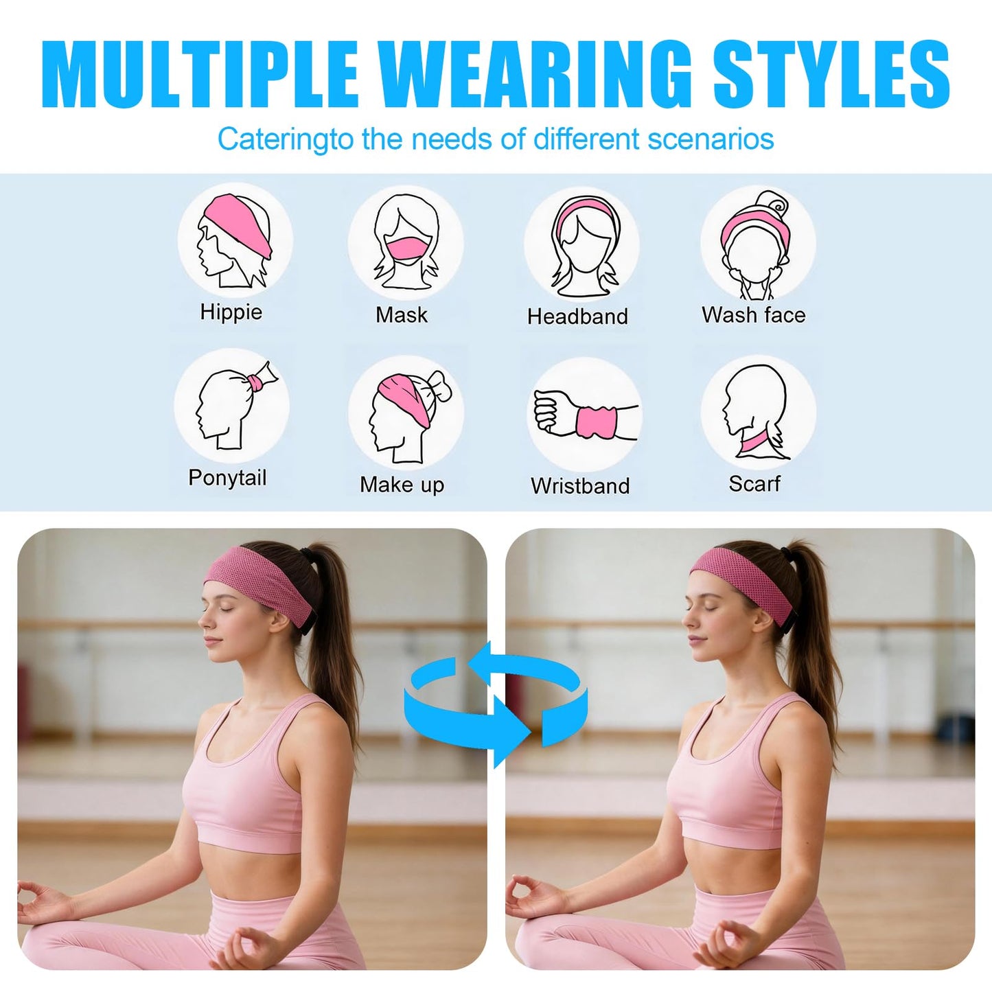 CSITE Cooling Headbands for Women&Men - Adjustable Non-Slip Sweatbands, Instant Cooling Moisture Wicking Sports Headbands for Running Yoga Fitness Gym
