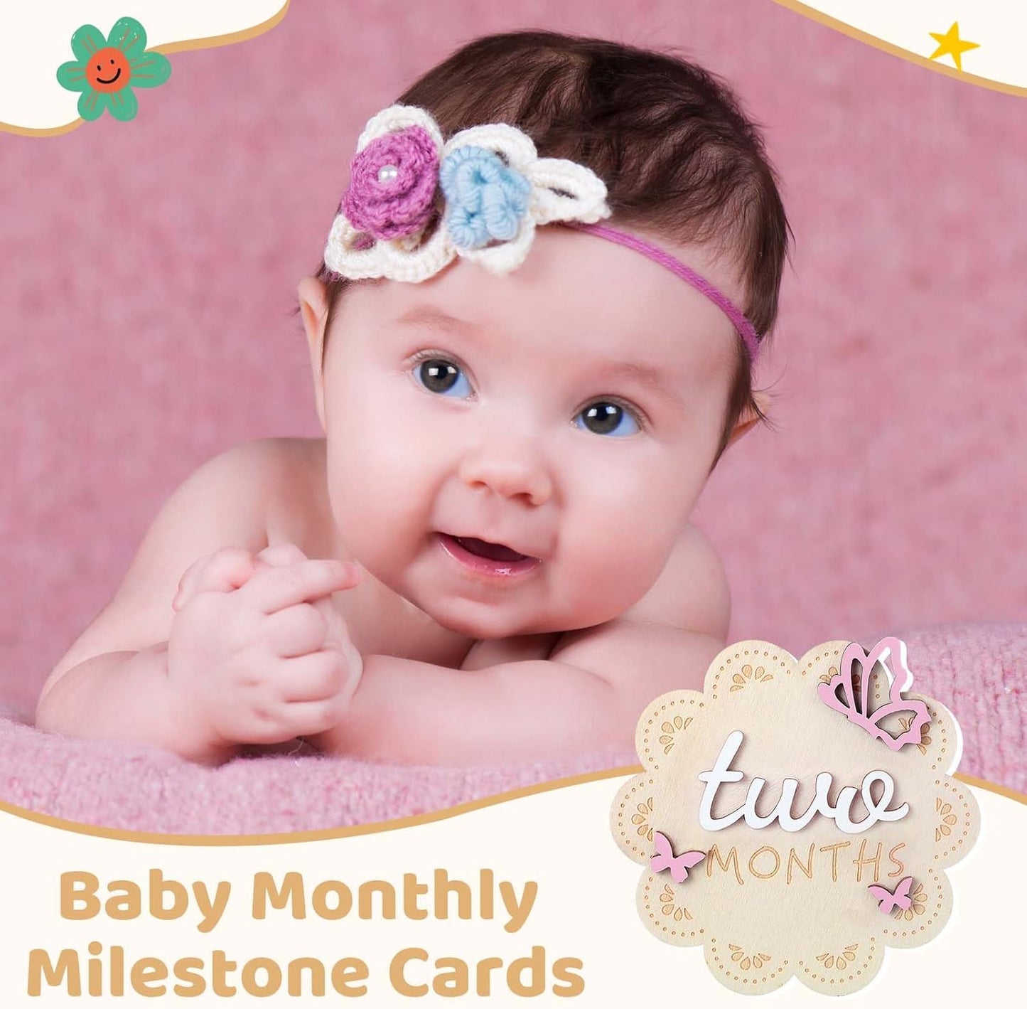 12 3D 1-12 Pcs Butterfly Wooden Baby Girl Monthly Milestone Cards Sign Months Milestone Marker Discs Newborn