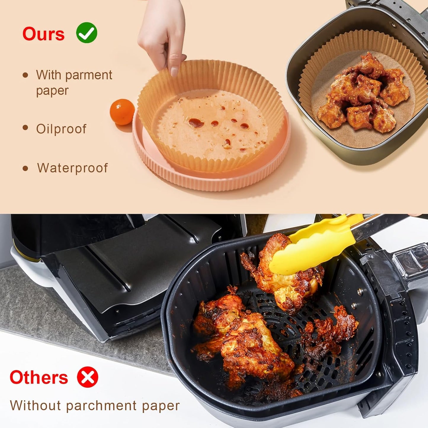Skiennix Disposable Air Fryer Liners - 100PCS Non-Stick Parchment Paper, 6.3 Inch for 2-5QT Air Fryers