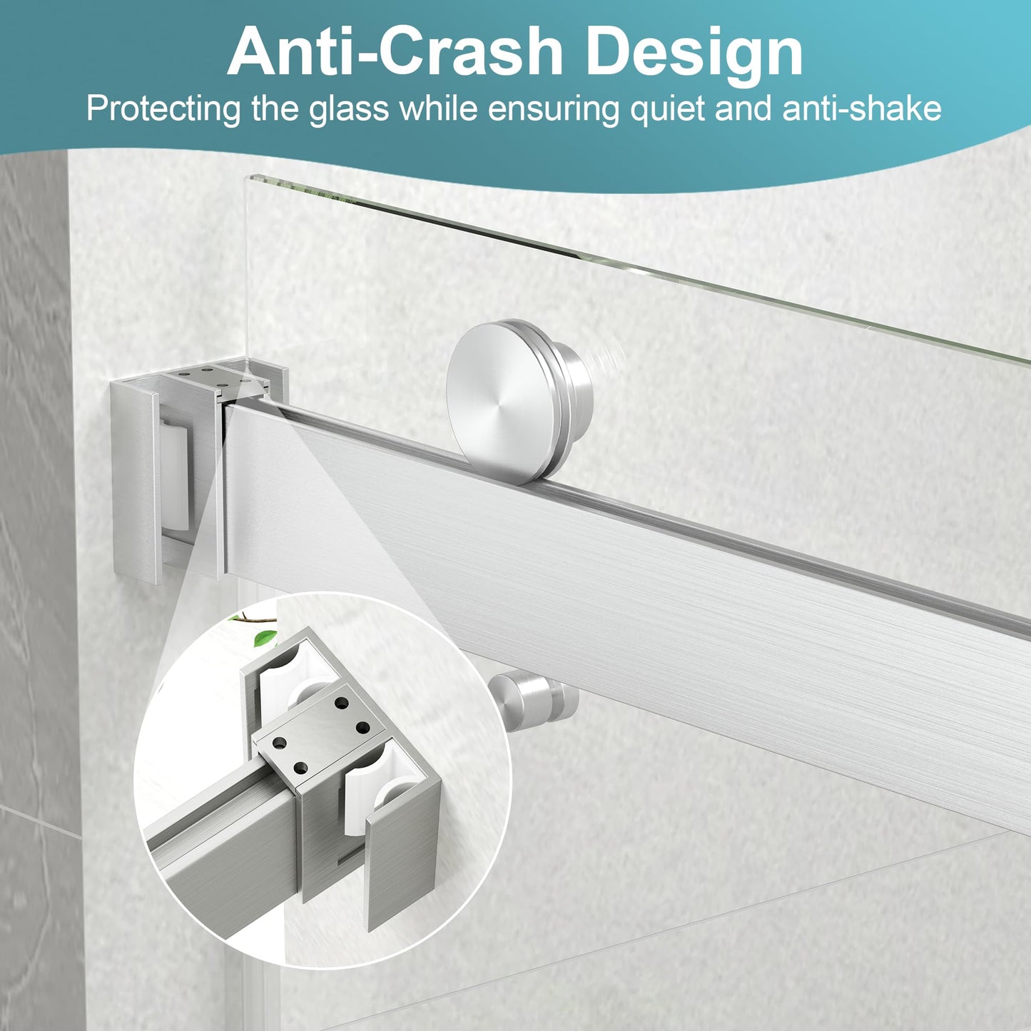 KPUY Frameless Shower Door, 43-48" W x 76" H Double Sliding Glass Shower Door, 1/4" (6mm) Thick Tempered Clear Glass with Explosion-Proof Film Nano Coating, Brushed Nickel