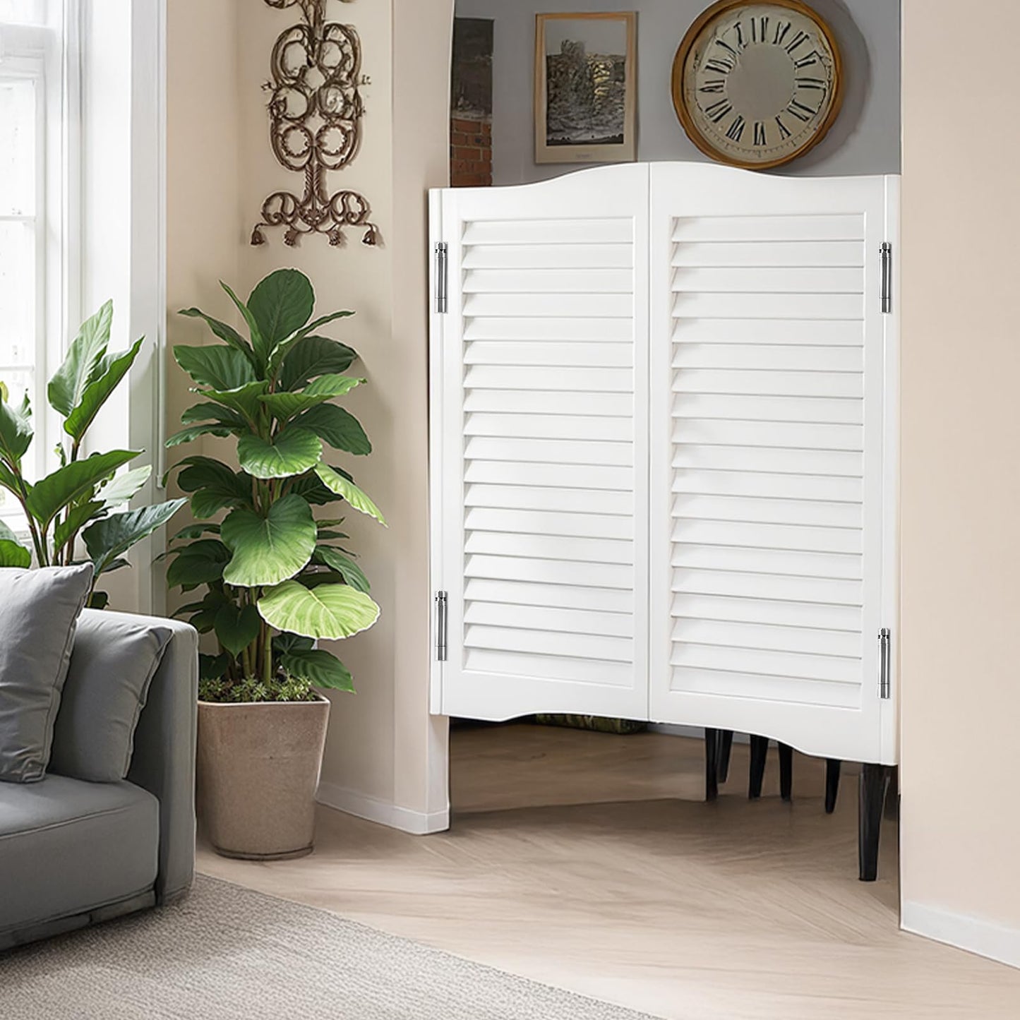 VEVOR Double Saloon Swinging Doors, 36" W x 36" H Arched Top Interior Swinging Cafe Doors, Premium Pine Wood, with Hinges & Hardware Kit, Easy to Install, for Hallway Kitchen Bar Pub Entrance, White