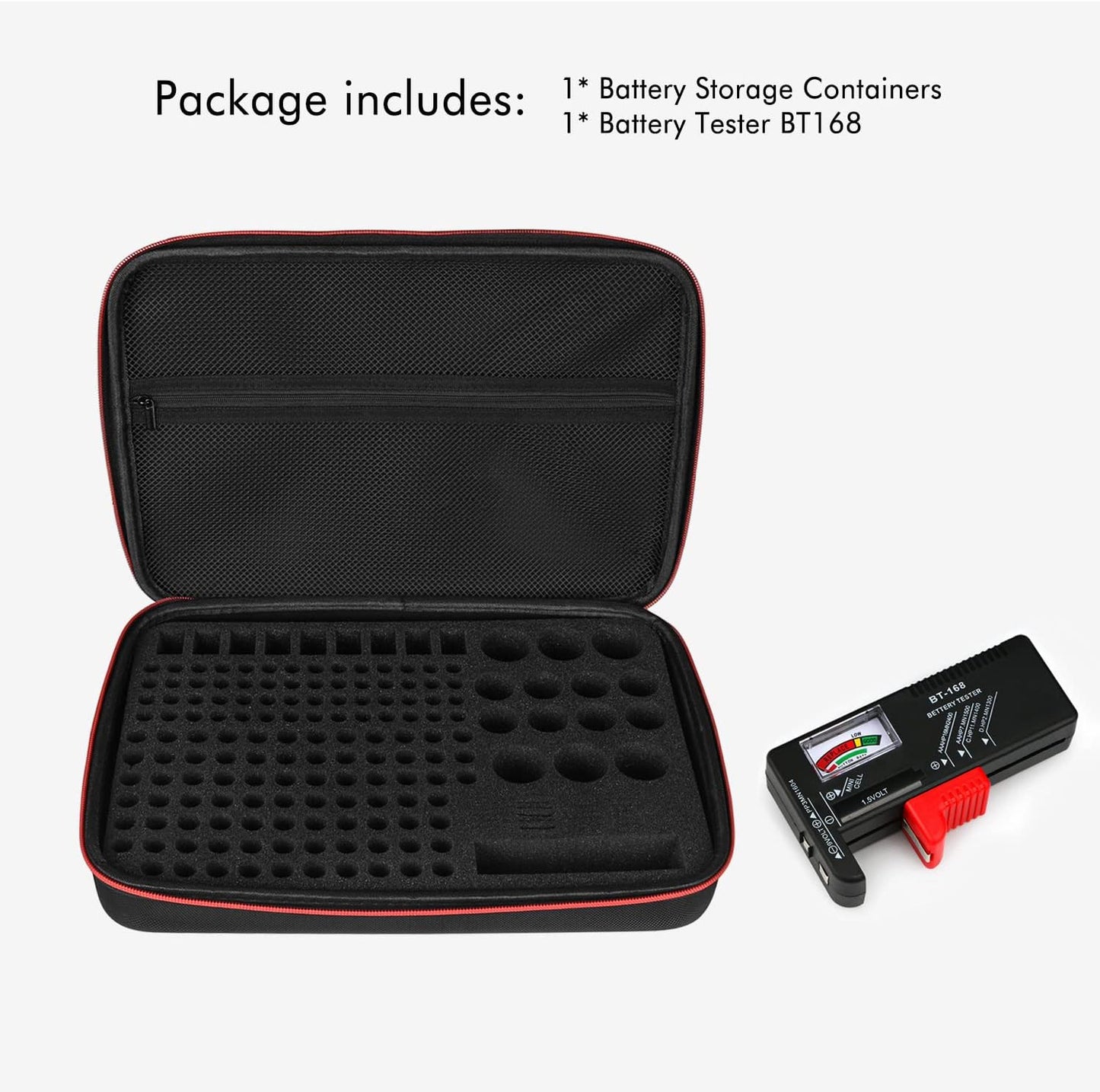 199+ 9V Battery Organizer Holder Storage Case with Tester,Waterproof Carrying Case Bag,Battery Vault Box for Garage
