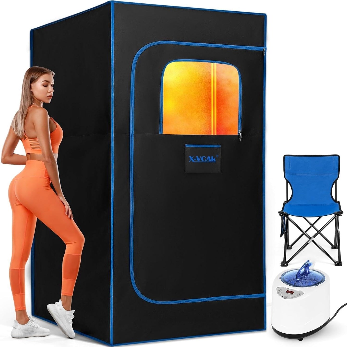 X-Vcak Upgraded Portable Sauna of Relaxation, Steam Sauna for Home with Steamer, Pairs Remote Control, Folding Chair, 9 Levels, 2.6’ x 2.6’ x 5.9’