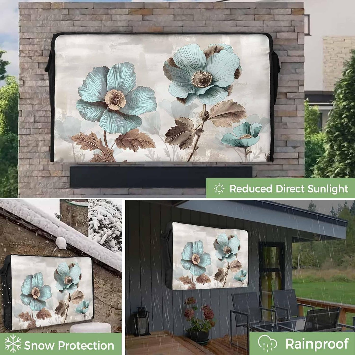 Yukro 36 39 Inches, Blue Broccoli Outdoor TV Cover to Farmhouse Rustic Floral Retro Brown Botanical Waterproof