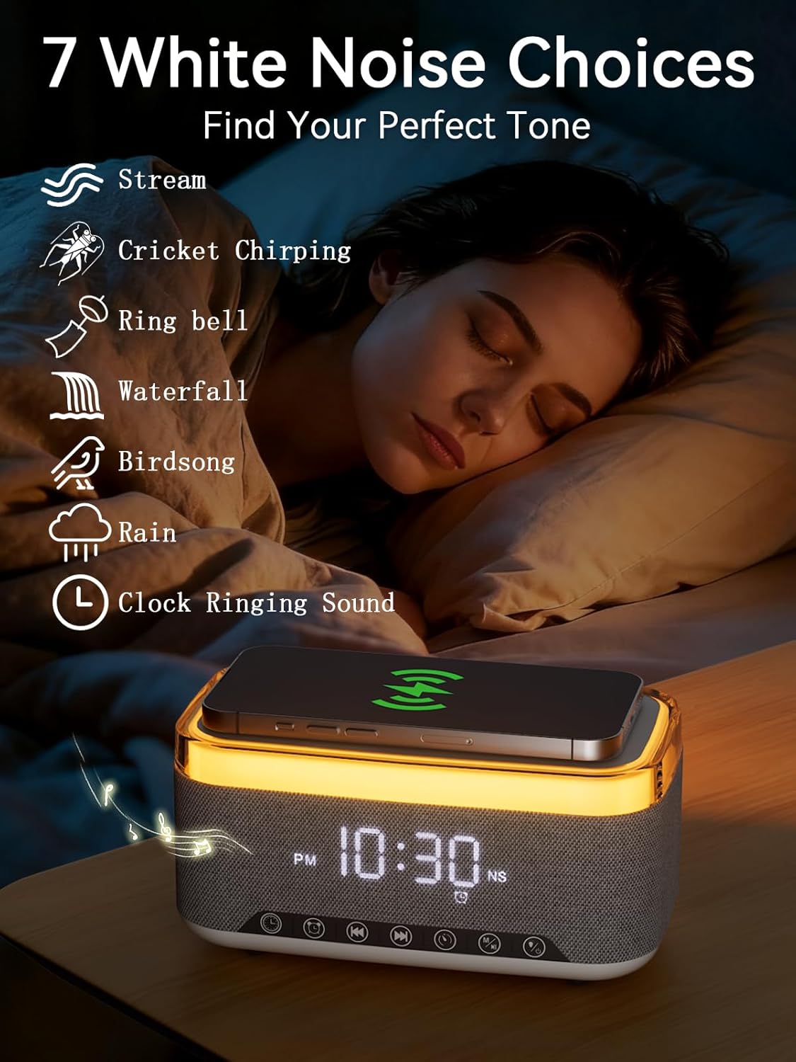 Reatsoc 10w 10W 12-Color Alarm Clock Bluetooth Speaker with Fast Wireless Charger for iPhone Samsung, Stereo Bluetooth