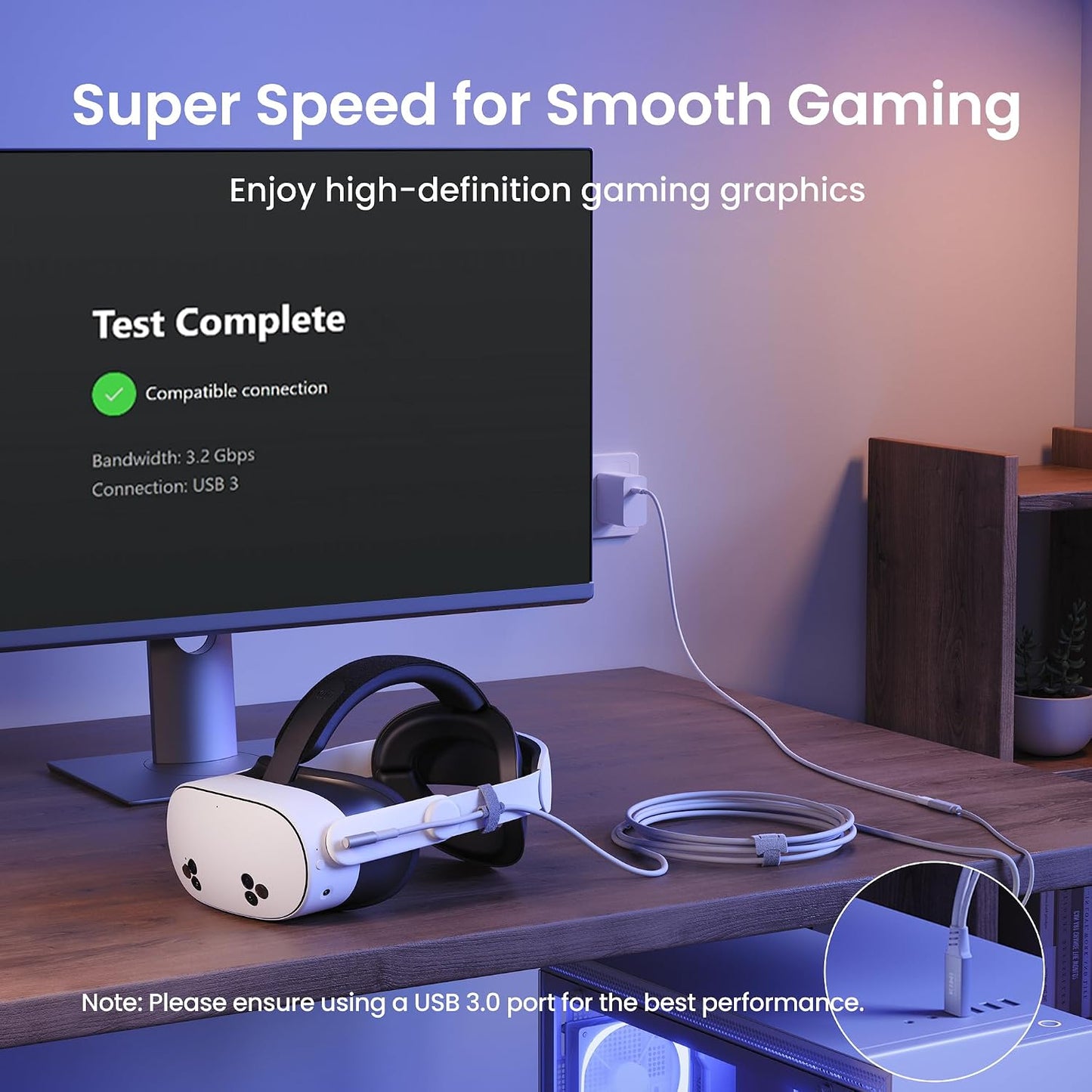 16FT 3S/3/2/Pro/Pico 4 3.0 5Gbps KIWI design Link Cable with Charging Compatible with Meta Quest Accessories