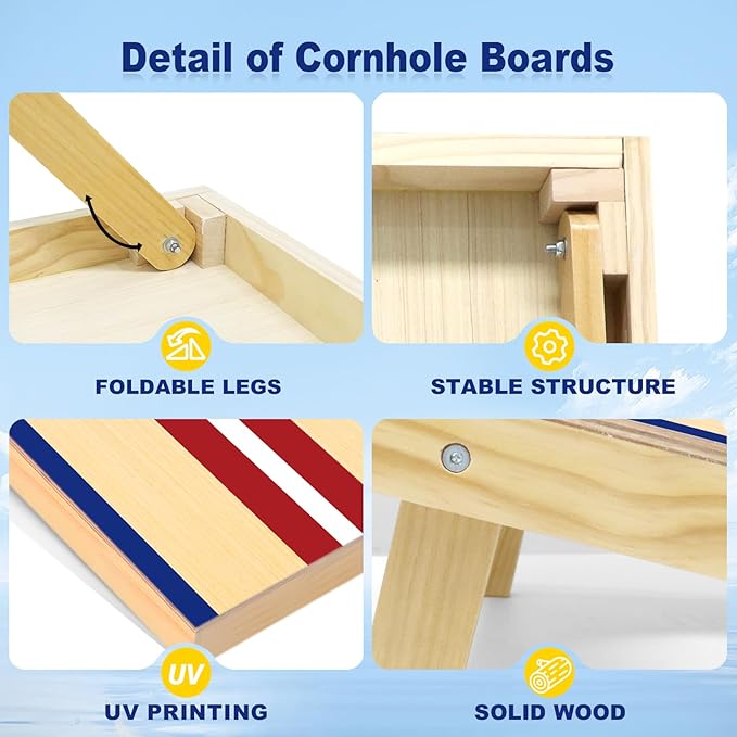 Cornhole Boards Set - Regulation Size 4x2/3x2ft Solid Wood Corn Hole Game Set with 8 Bean Bags and 2 Cornhole Boards - Perfect for Outdoor Game