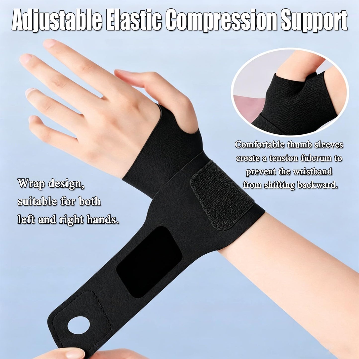 Adjustable Elastic Compression Support with Thumb Loop, Breathable Elastic Wrist Brace, Flexible Wrist Compression Sleeve for Gym Workout, Office Typing(2pcsA)