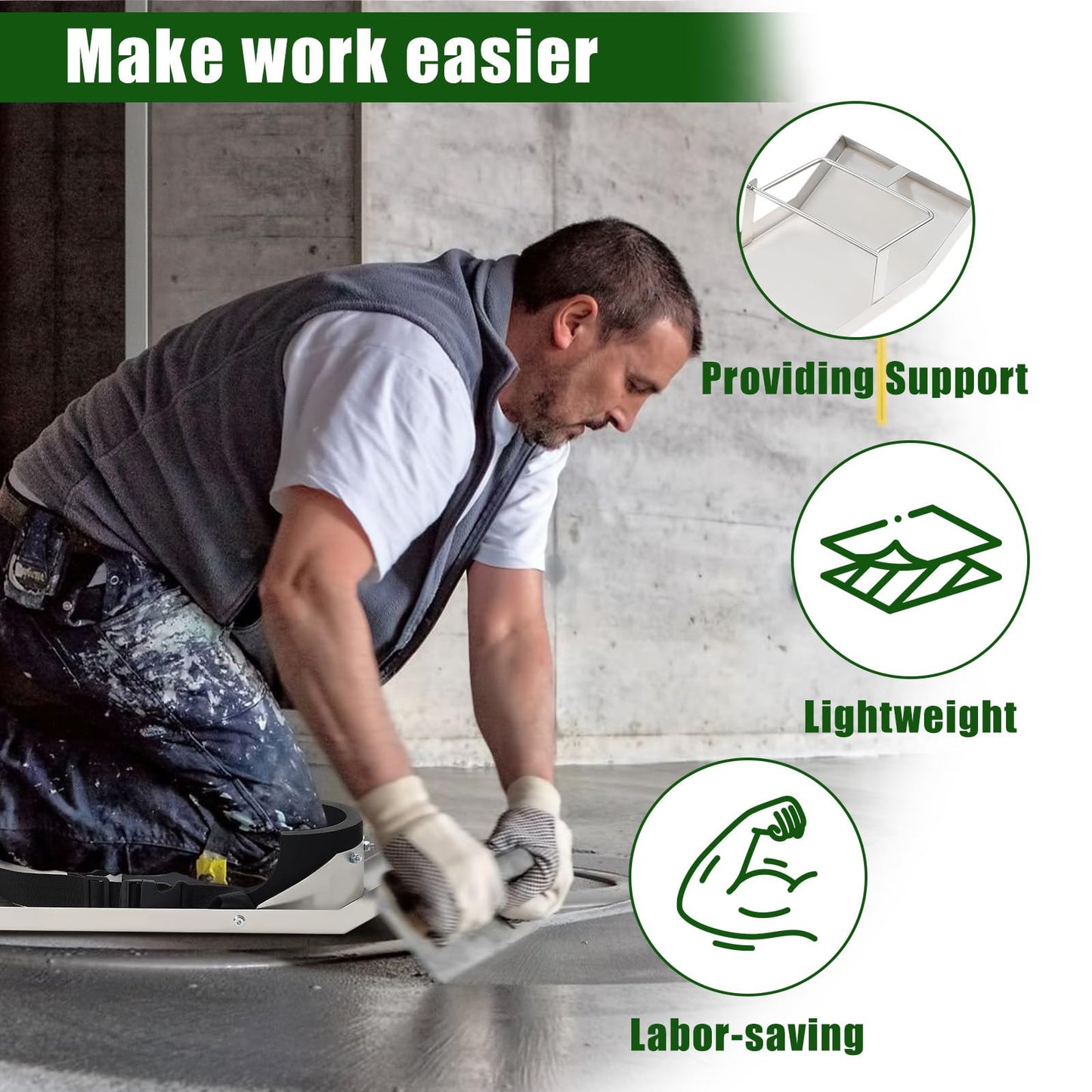 Daneried Concrete Knee Boards Slider,28”x 8” Stainless Steel Concrete Sliders,Concrete Knee Pads and Board Straps Pair Moving Sliders For Concrete Finishing