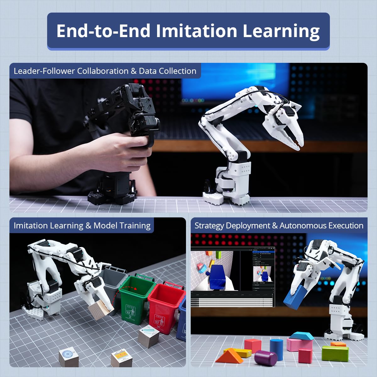 AI Robotic Arm Kit Hiwonder SO-ARM101 Embodied Imitation Learning Open Source 6-Axis Robot Arm 12 High-Torque Bus Servo Motors AI Vision Recognition (Starter Kit, Included 3D Printed Parts, Assembled)
