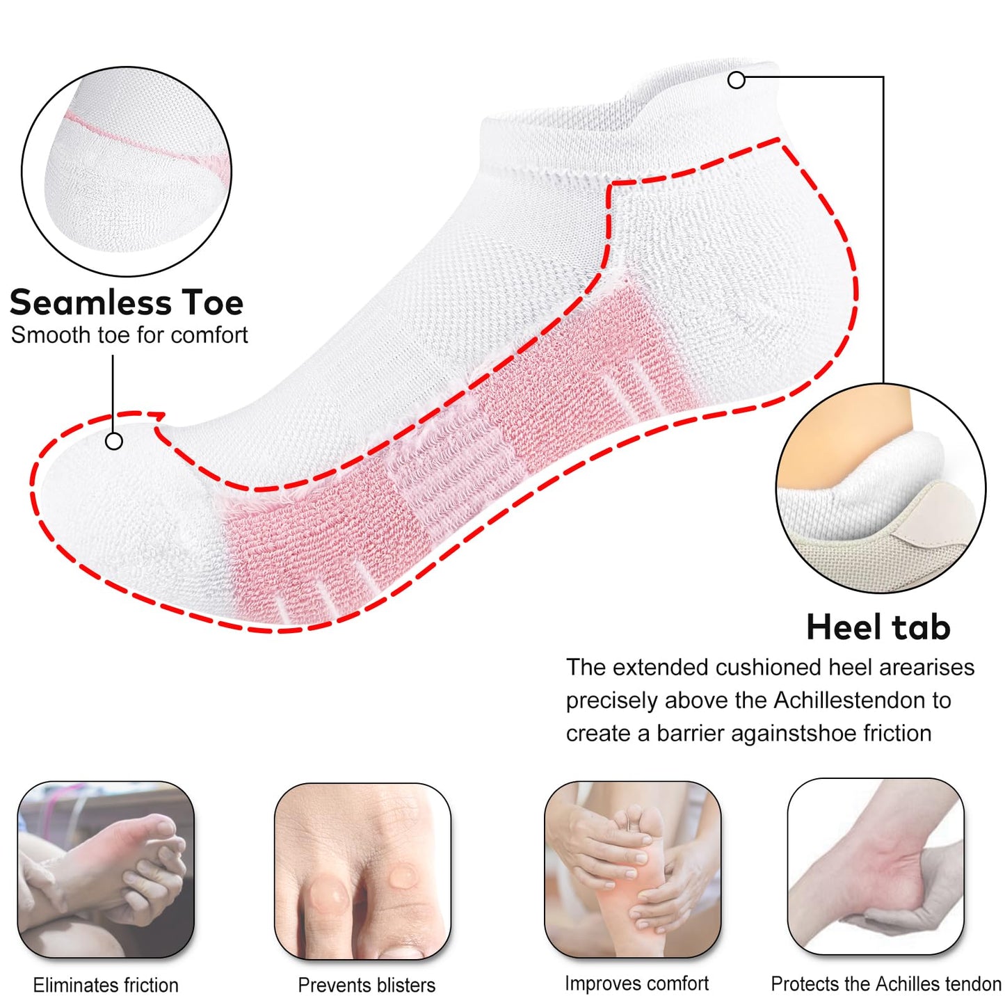 cuangya Womens Athletic Ankle Socks - Low Cut Running Cushioned Socks for Hiking and Workout - 5 Pair