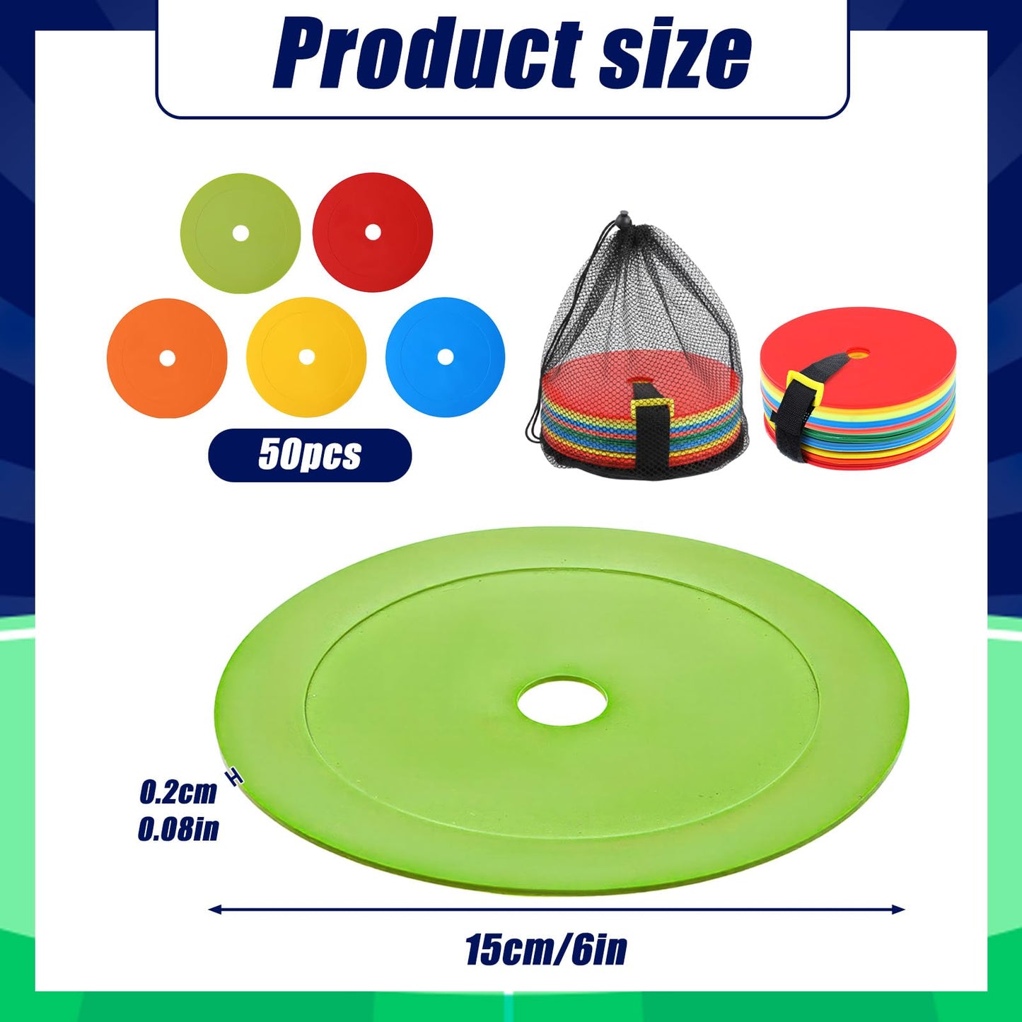 Caeuiciw 50 Pcs 6 inch Flat Cones Spot Markers Non-Skid Floor Hole Soccer Cones Field Court Spot Markers Flat Discs Soccer Training Equipment for Football Sports Speed Agility Practice