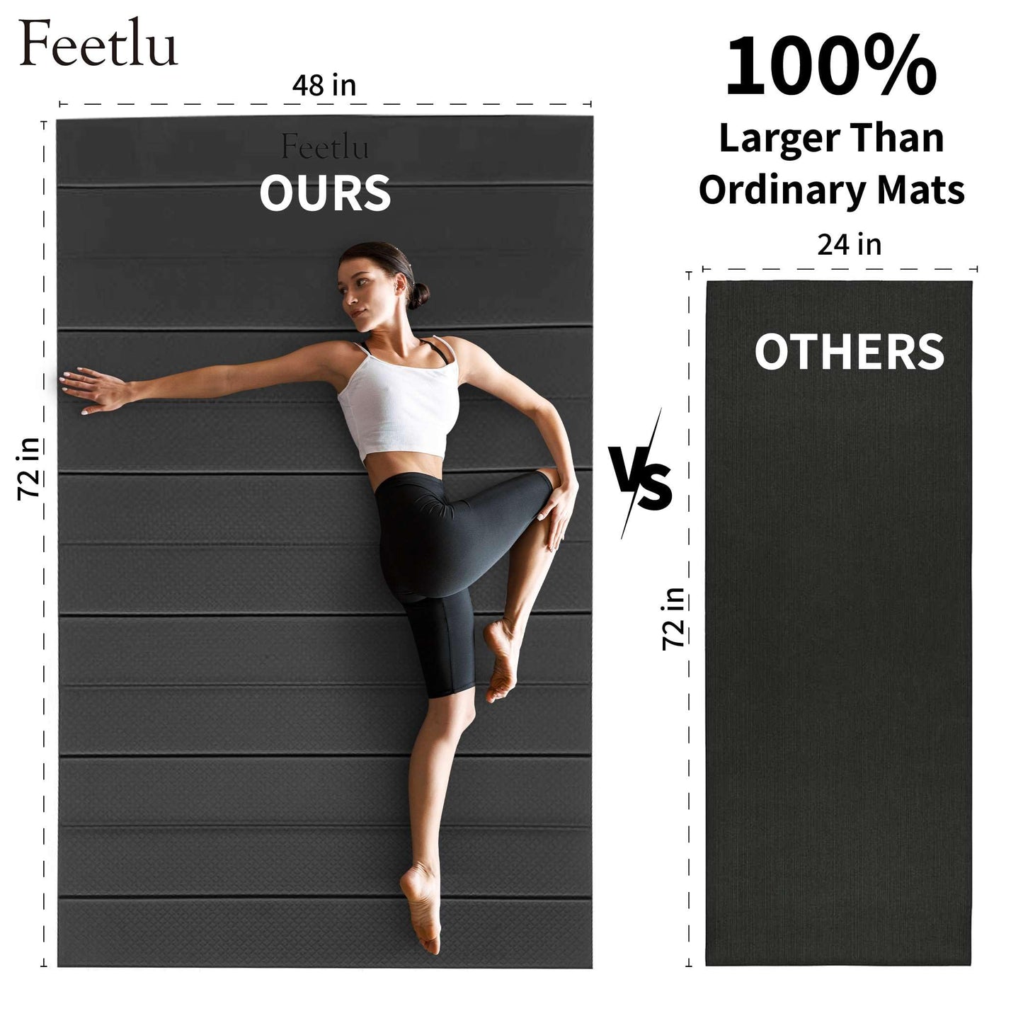 Feetlu Foldable Large Yoga Mat: Extra 1/4 Inch Thick Workout Mat for Home Gym and Travel - Anti-Slip Folding Exercise Mat for Yoga, Pilates, and More