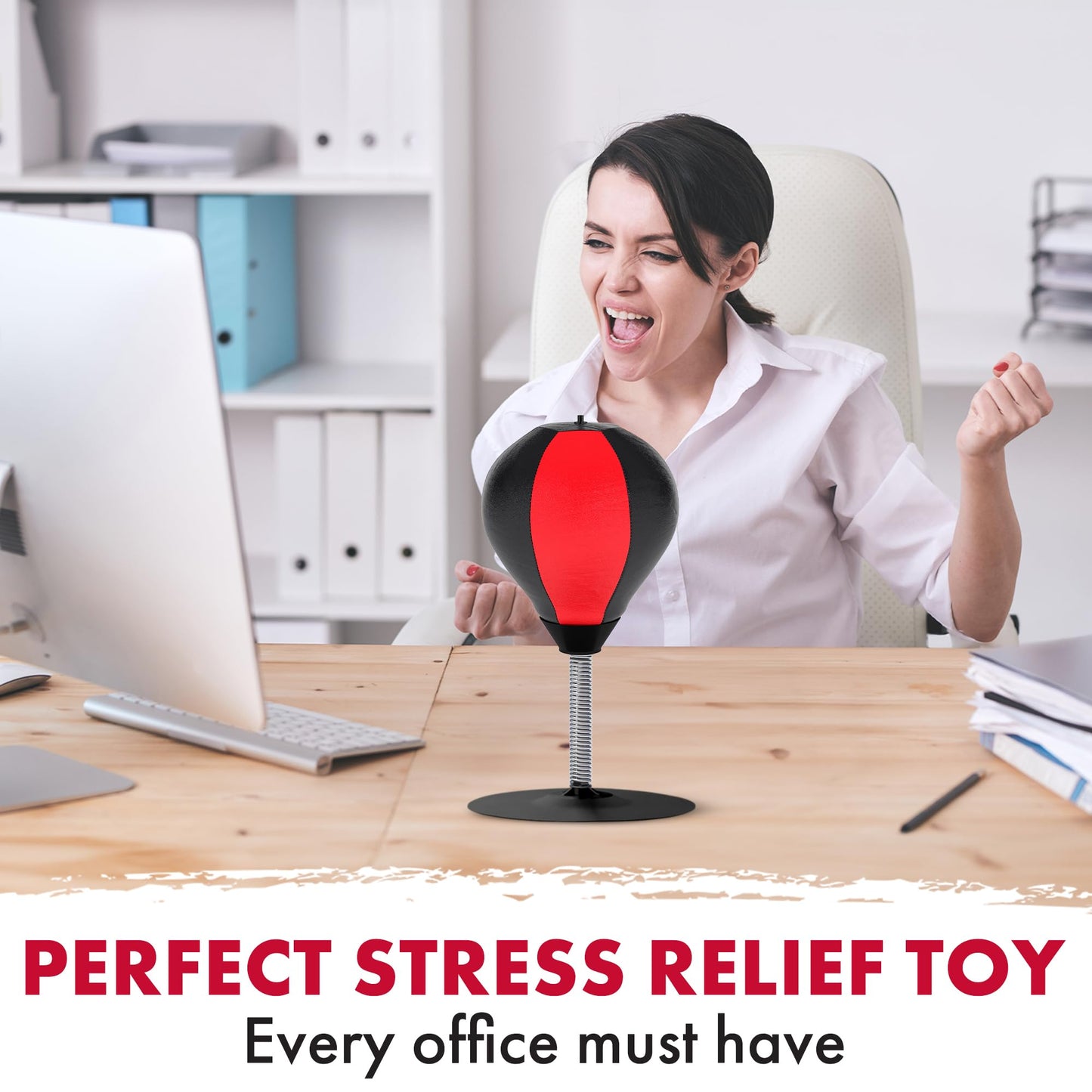 GLACIAL Stress Relief Desktop Punching Bag I Comes with Desk Clamp and Extra Strong Suction Cup I Black and Red