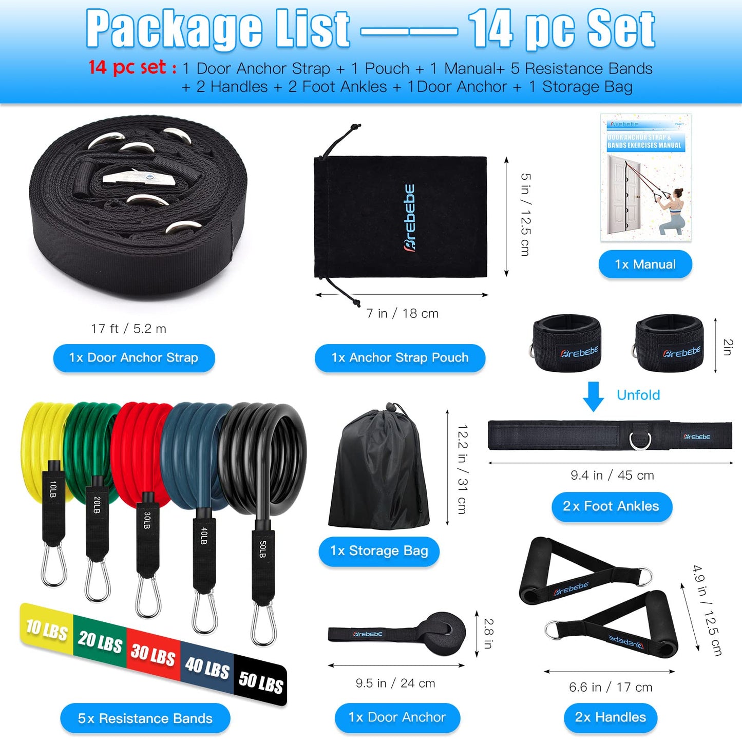 Brebebe Door Anchor Strap for Exercises, Multi Point Anchor Gym Attachment for Home Fitness, Portable Door Band Resistance Workout Equipment