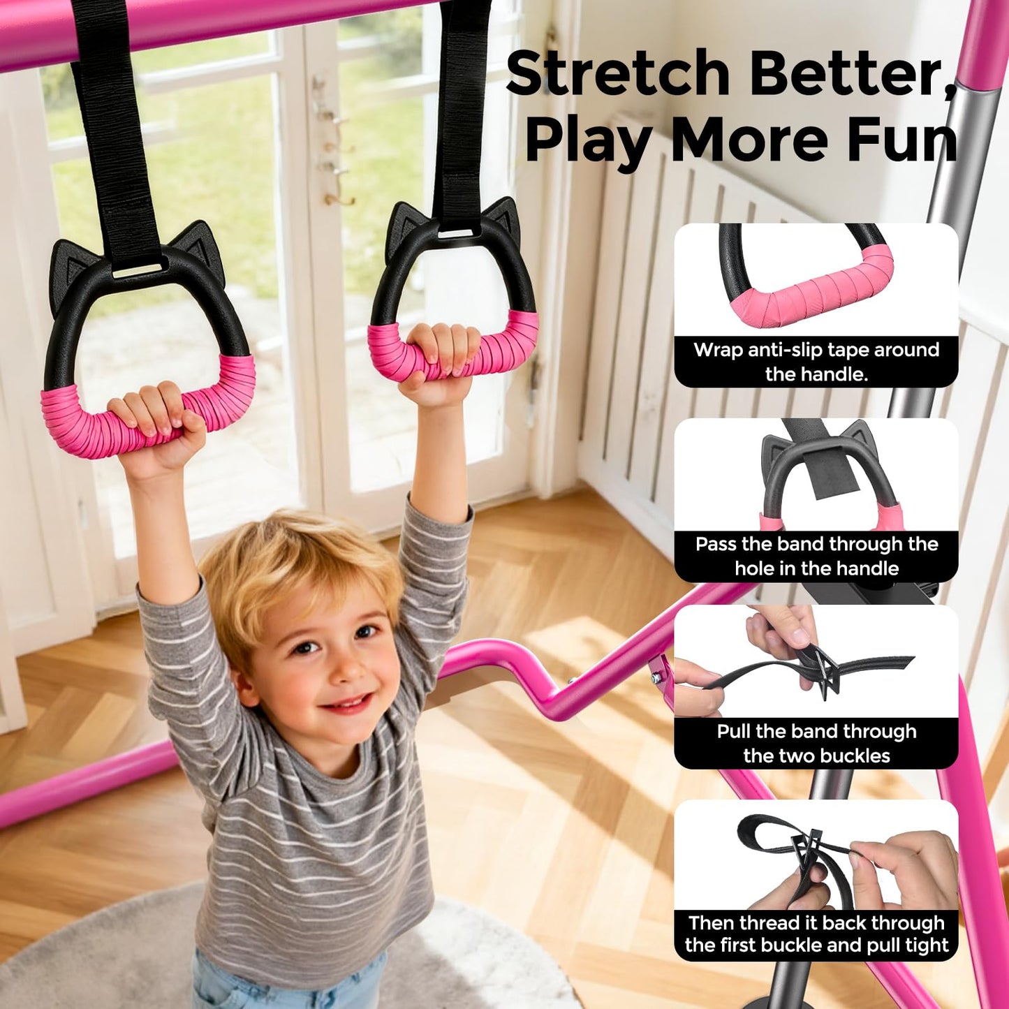 Sportsroyals Gymnastics Bar for Kids,Adjustable Height Gymnastic Horizontal Bars,Folding Gymnastic Junior Training Kip Bar for Home, Pink (Pink)
