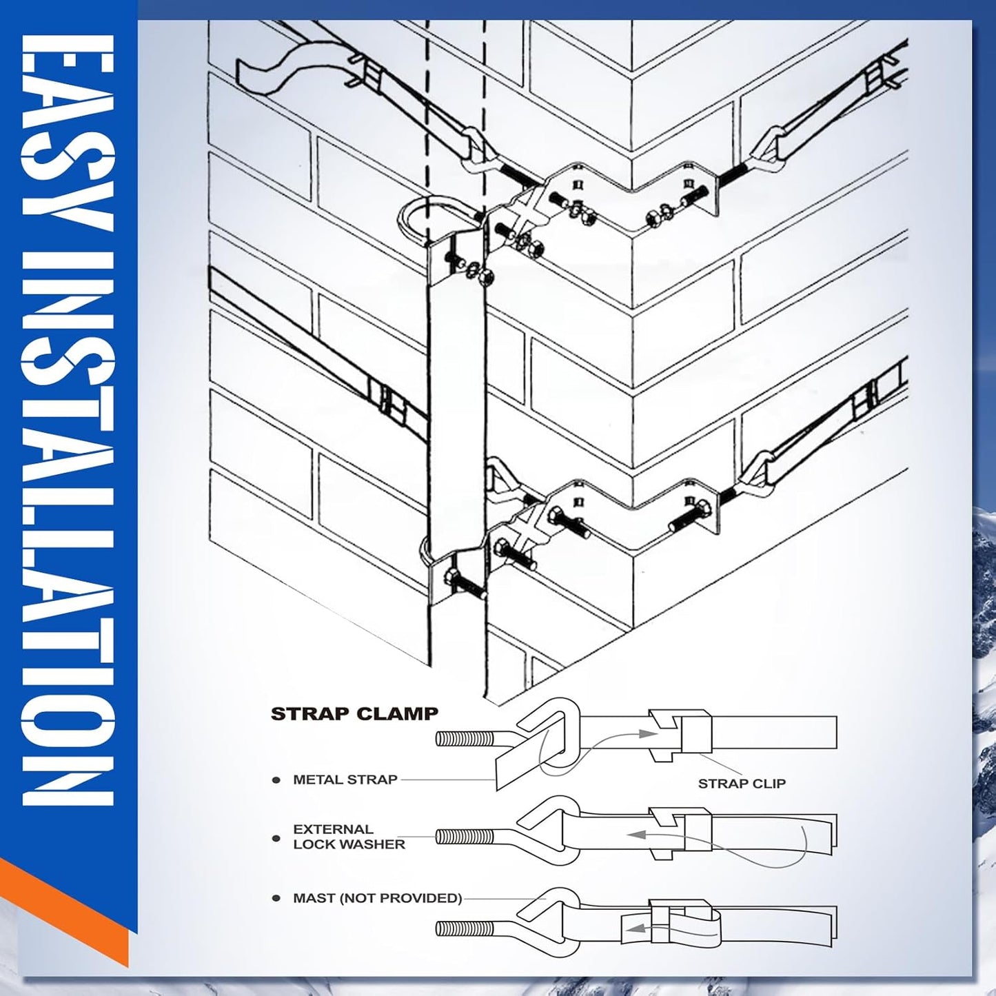 Blulu 12 12 Z-Type Chimney Antenna Mounts Kits with ft Adjustable Heavy Duty Galvanized Steel Straps & Hardware