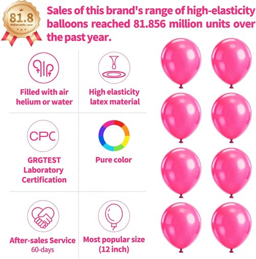 Hot Pink Balloons by [Brand Name] - 110pcs 12-Inch Latex Balloons for Birthday Parties & Baby Showers