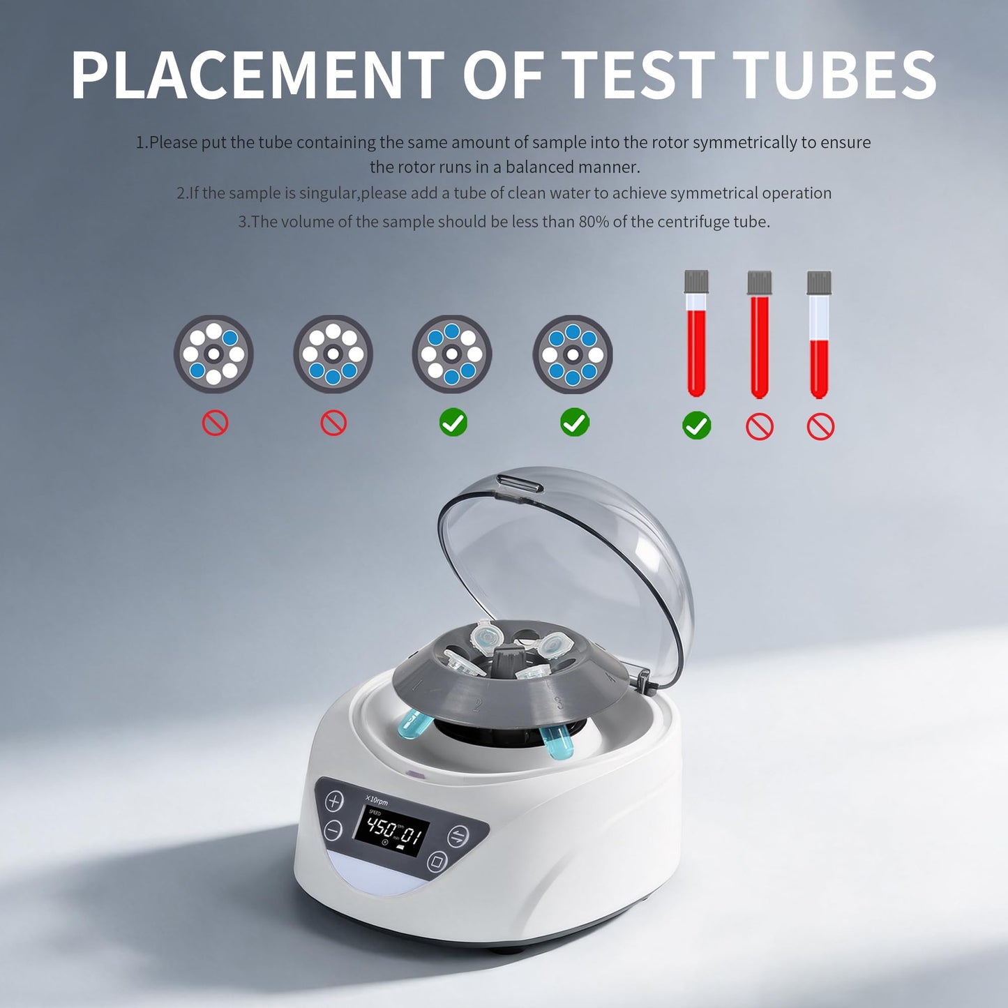 LACHOI Lab Mini Centrifuge Machine LCD Display 100-120000RPM Speed Control 1-99min Timer Max 7245×g RCF Lab Benchtop Centrifuge with 2 Rotors for 8 x 0.2/0.5/1.5/2.0ml & 2×8×0.2mL Strips,100-240V