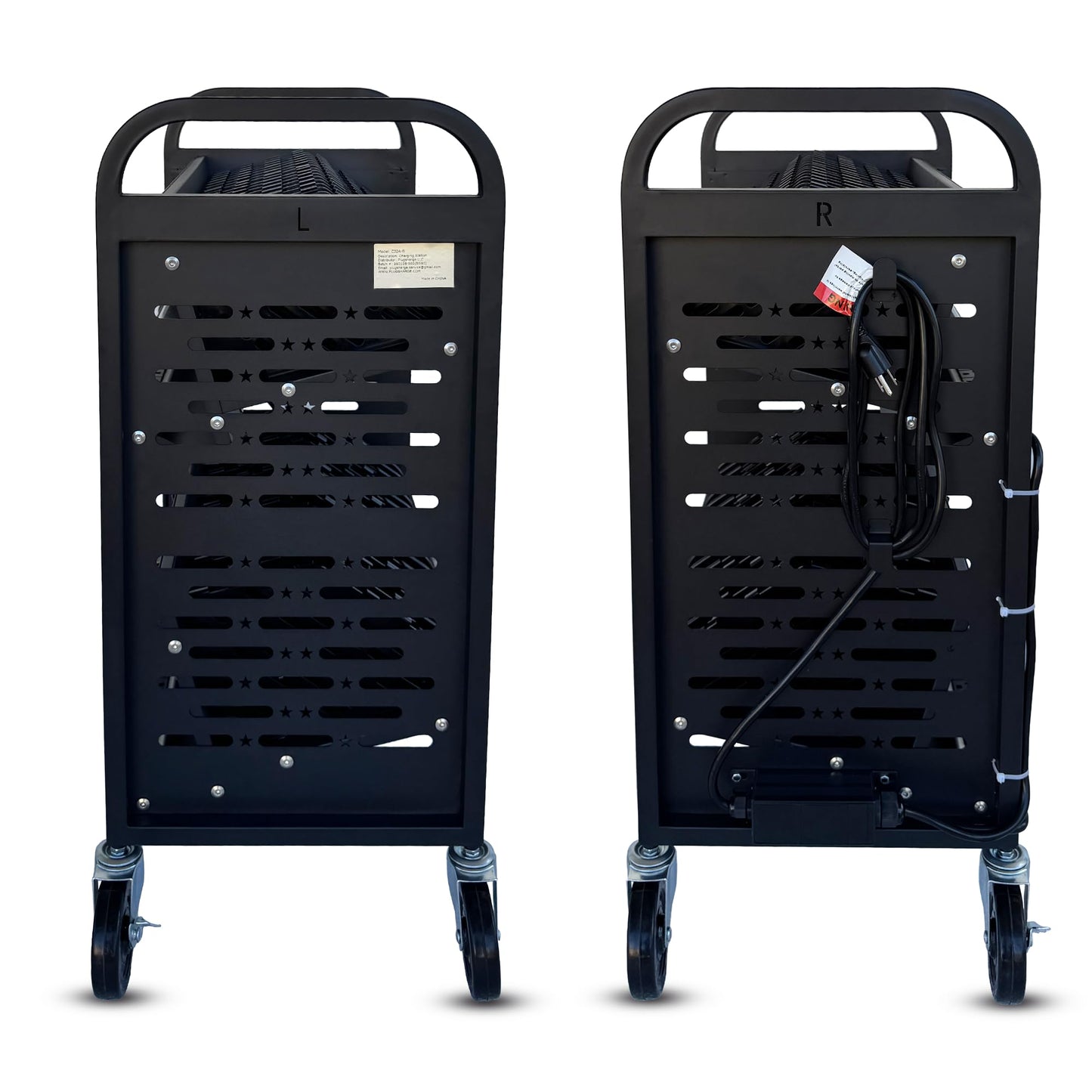 Plugsharge 32-Device Laptop & Tablet Charging Cart for Classroom, Mobile Chromebook Charging Station with Cable Management, Surge Protection, Locking Wheels & Device Storage for Schools & Offices