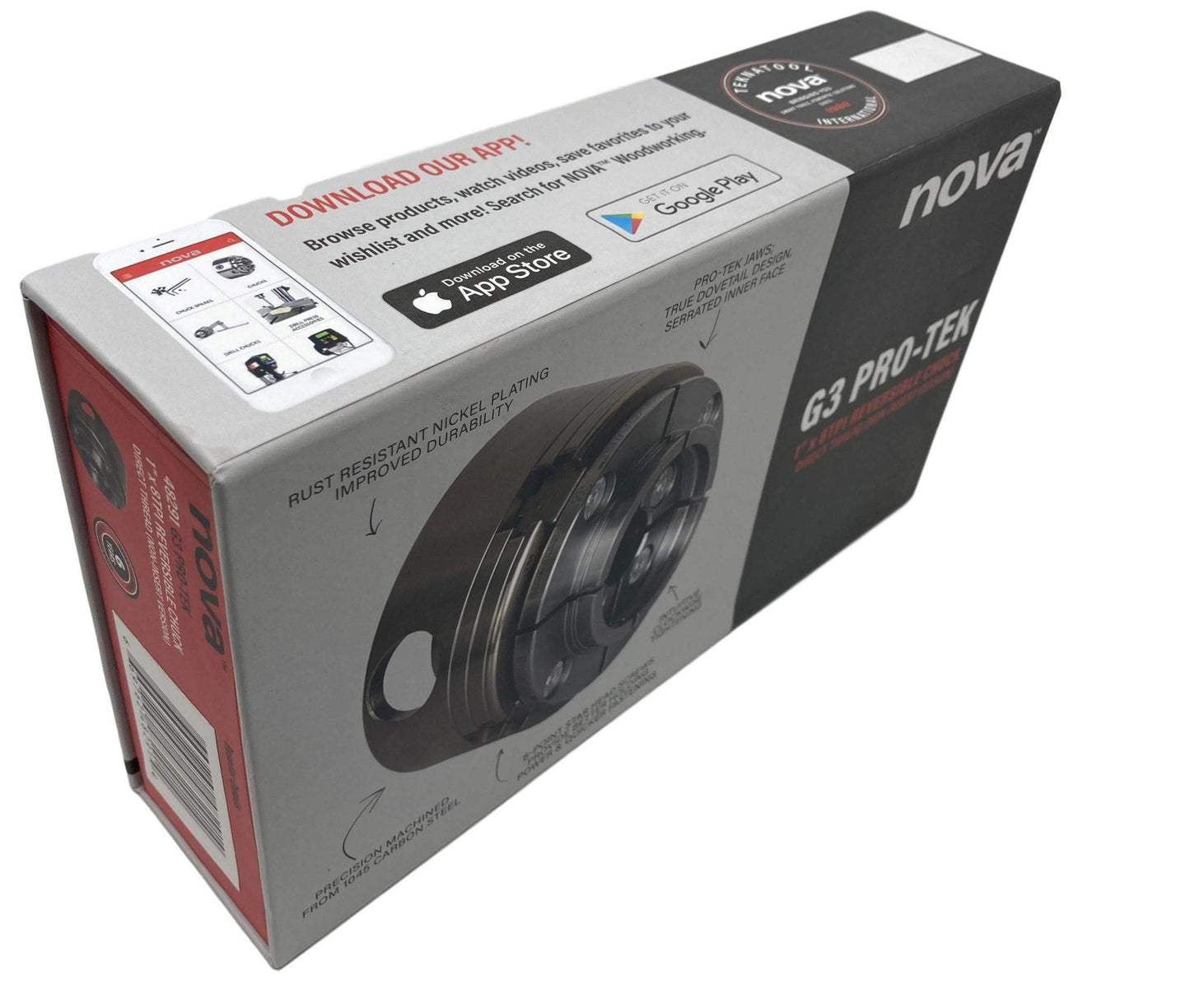 NOVA 48291 PREMIER PRO-TEK G3 Wood Lathe Chuck with 2" PRO-TEK Jaws, Woodworm screw, & Dlx. Storage Box, Direct Thread Version 1"x 8 TPI Only (Does Not Use Inserts)