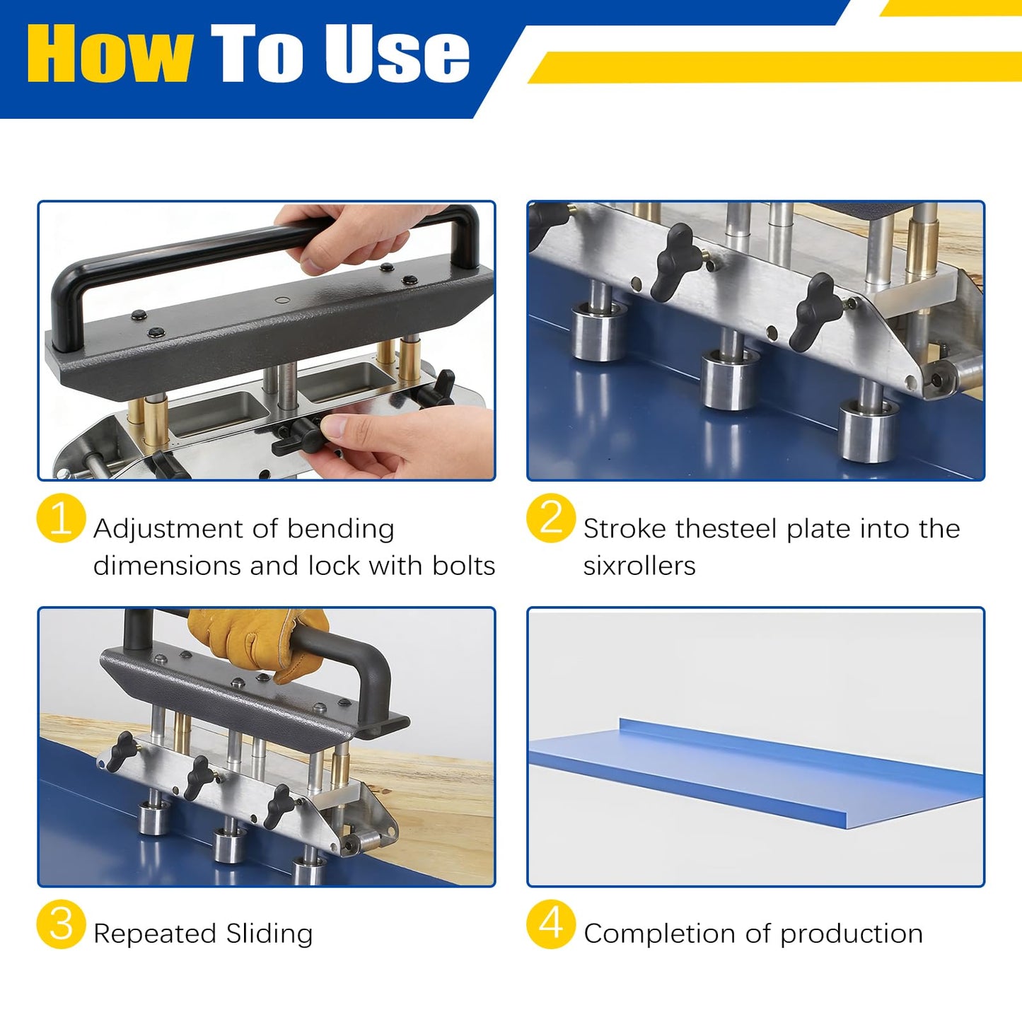 Three Station Roller, Adjustable Large Radius Roofing Sheet Metal Bender at 0-90 Angle, Standing Seam Roofing Tools for Bending 0.01‑0.04 Inch (0.3‑1.0mm) and Folding Height of 1/2‑5 Inch (13‑130mm)