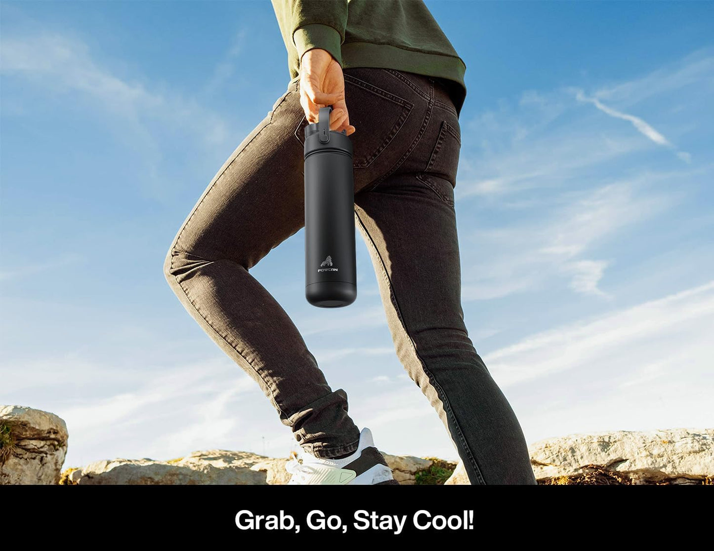 POWCAN Insulated Water Bottle - 26 oz Stainless Steel with 2-in-1 Straw & Spout Lid | Keeps Drinks Cold 24H