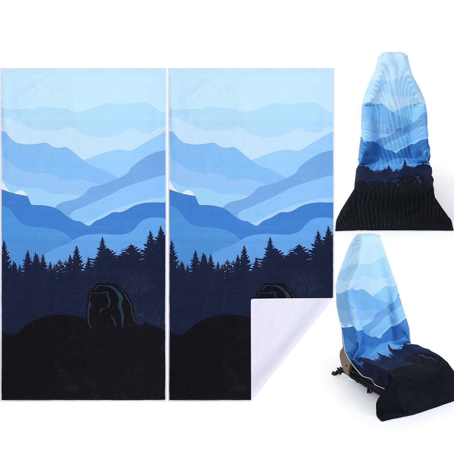 Hahafelt 2 Pack Car Seat Towel Covers Athletic Running Towel Performance Microfiber Post Workout Sweat Washable Cover Non Slip for Seat Outdoor Sport (Great Smoky Mountains)