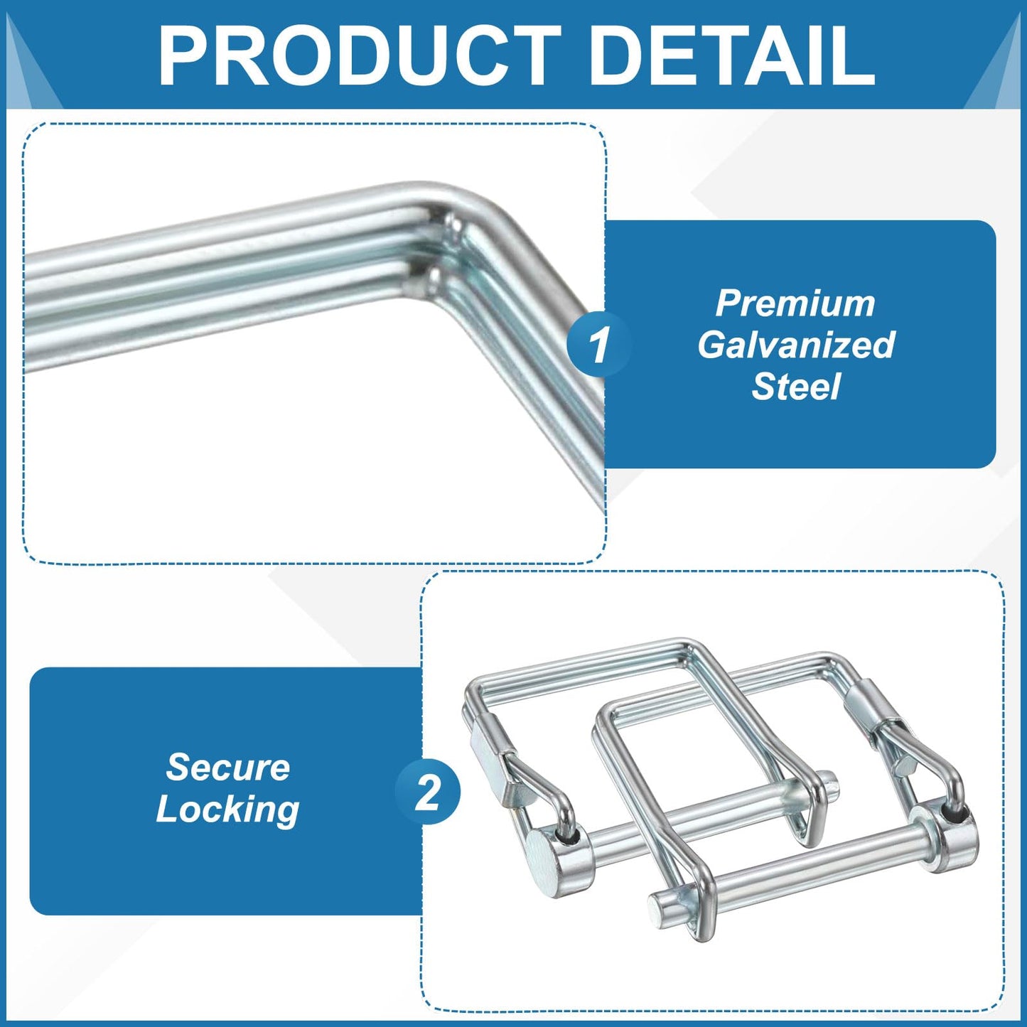 PATIKIL 4 Pcs Trailer Coupler Pins, 3/8" x 1.8" (10mm x 45mm) Safety Wire Lock Hitch Pin Arch Shaft Spring Locking Clip Square with Loop for Farm Trailers Lawn Garden Wagons