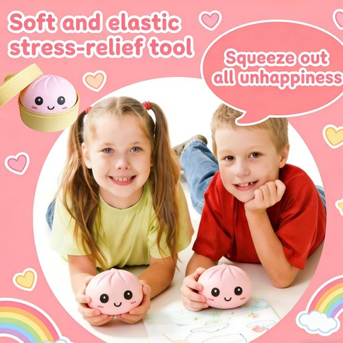 Dumpling Squishy Mystery Box - Super Soft Slow Rising TPR Smiley Face Fidget Toy | Pink, Ideal for Easter Baskets & Parties