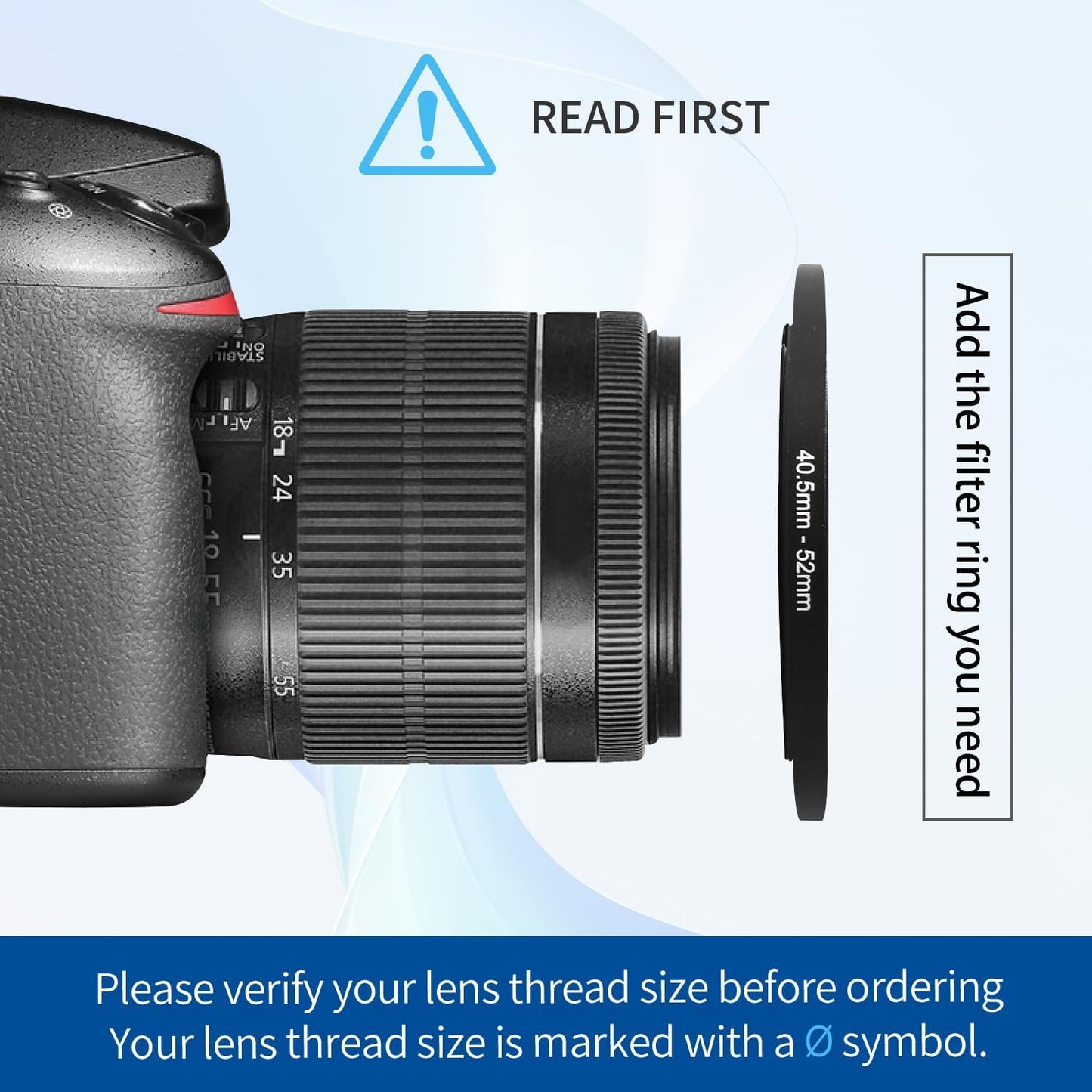 40.5-52mm 40.5mm 52mm 40.5mm 52mm 40.5-52mm Step-Up Ring Adapter, to Step Up Filter Ring for Lens Mount for DSLR Lenses