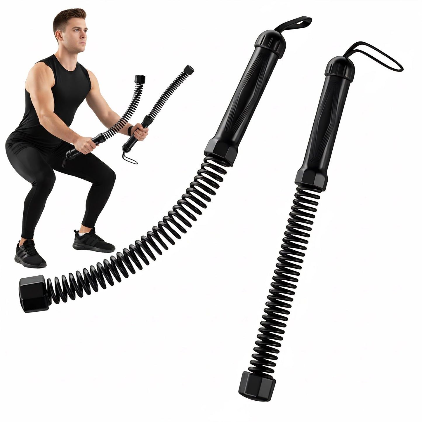 2PCS Weighted Ropeless Battle Ropes, 3.5 lbs in total, Heavy Duty Workout Rope for Home Gym with Training Poster, Portable Workout Rope for Strength Training, HIIT, Cardio, Non-Slip Grip, Fitness Equipment for Men & Women