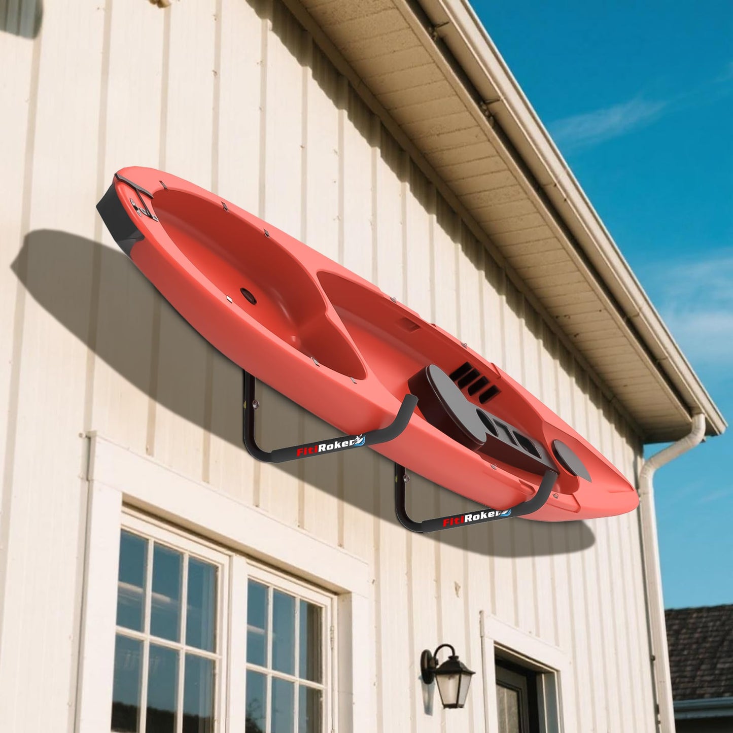 FitiRoker Kayak Storage Rack – 100LB Wall Mounted Kayak Hook with EVA Padding | Kayak Wall Mount & Kayak Rack for Garage | Garage Storage Hooks for Canoes, Paddle Boards, Ladders, Bikes (Round Tube)