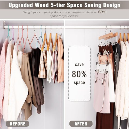 DOIOWN Skirt Hangers - Space-Saving Beechwood Design | 3-Pack Non-Slip Clips for Closet Organization