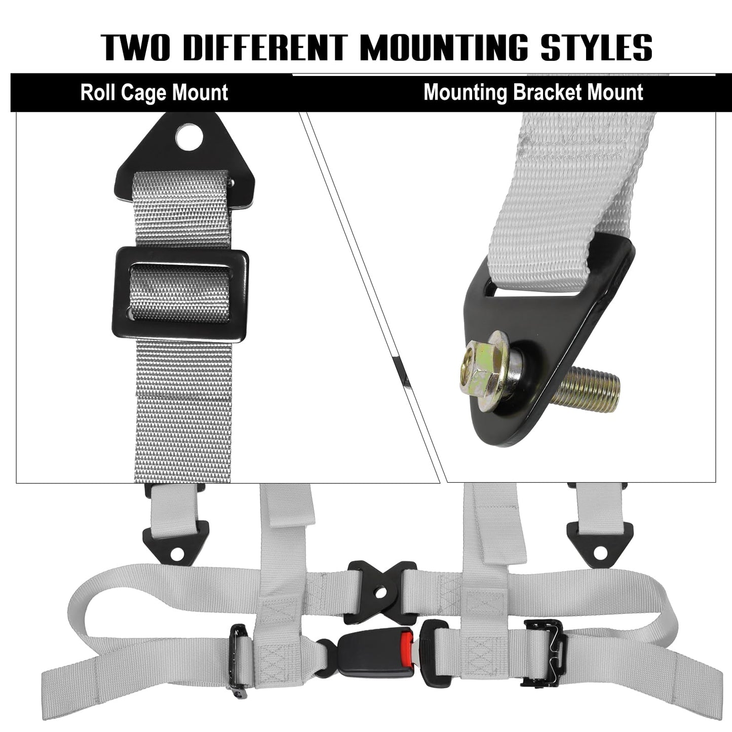 BESTZHEYU 4 Point Harness SFI with 2 Inch Heavy Duty Shoulder Padding with Quick Auto buckle for UTV ATV Sports Car, Racing Car, Car Silver Racing Harness 2 PCS