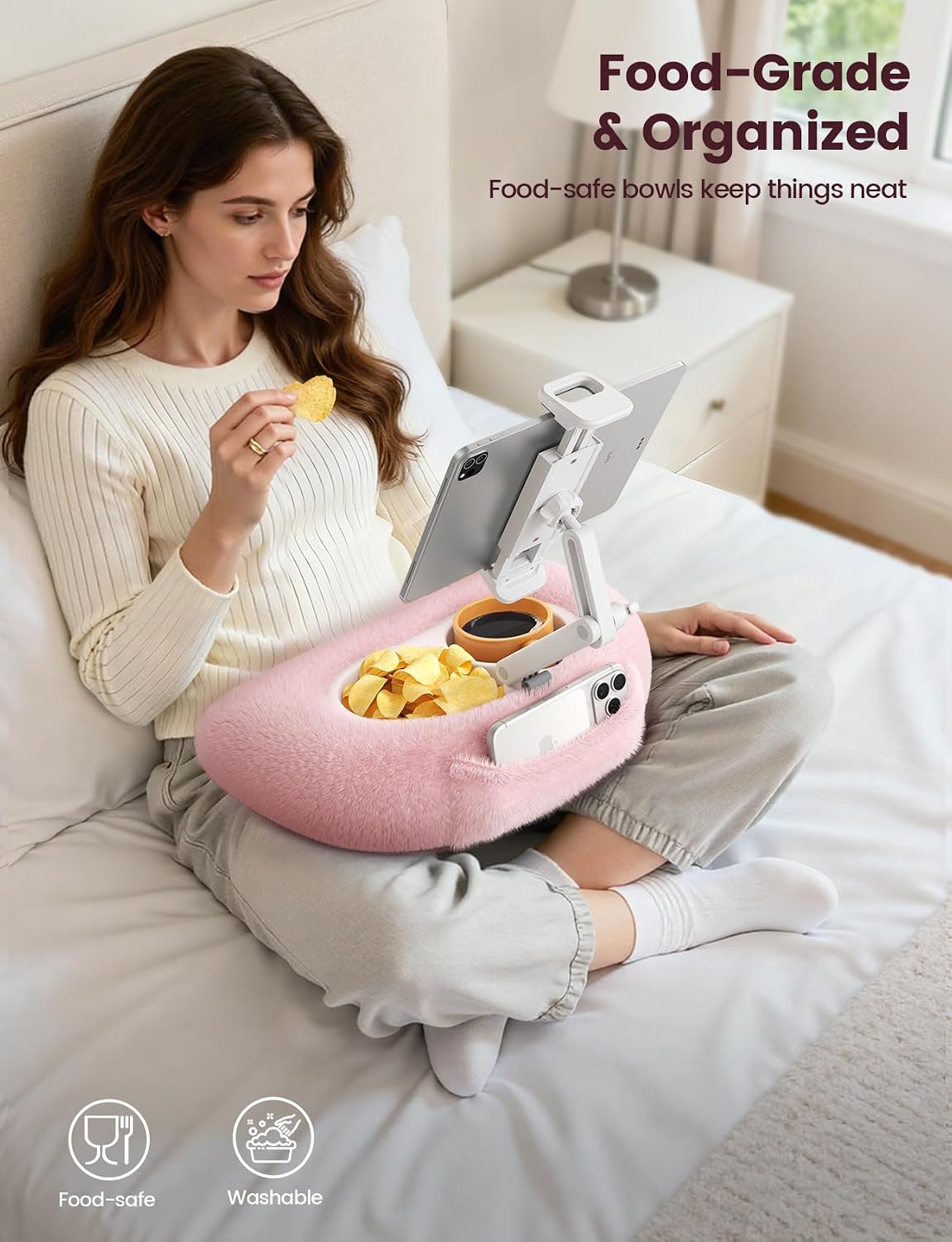 Lamicall [360 4.7-13" Kindle Holder Tablet Pillow Stand - Adjustable Arm][Soft & Washable] iPad Lap Holder, Kindle