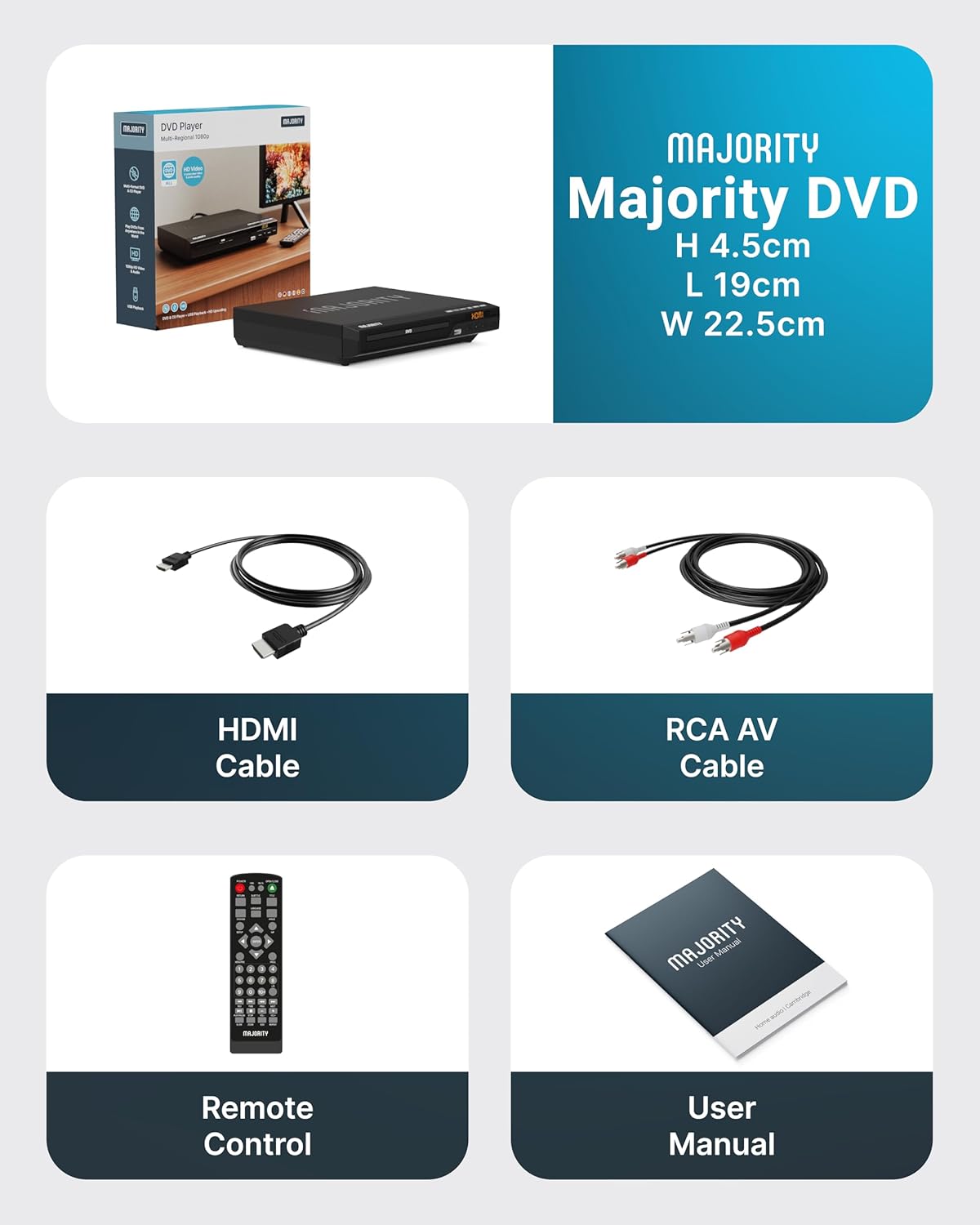 Majority 2026 1080P MP3 Model HDMI DVD Player for TV | Region Free DVD-Players for Smart TV | Mini DVD Player with USB