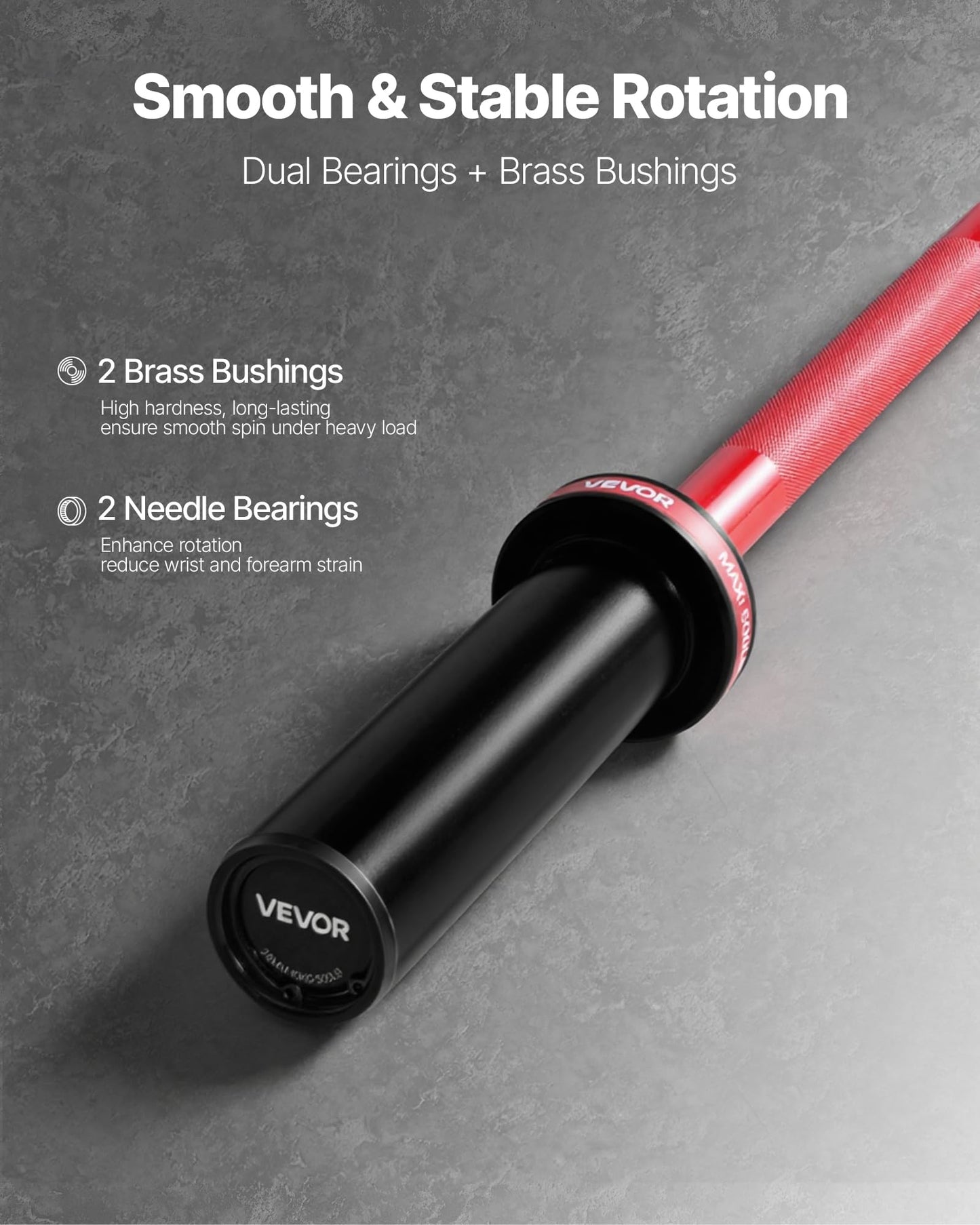VEVOR 4FT/6FT/7FT Barbell Bar, Fits 2-Inch Weight Plates, Chrome Plated Barbell Bar with Knurled Grip for Strength Training, Weightlifting, Squat, Deadlift, Bench Press, Curl, Overhead Press, 500lbs/700lbs/1000lbs Capacity (Black&Red, 4FT 22lbs Barbell, 5