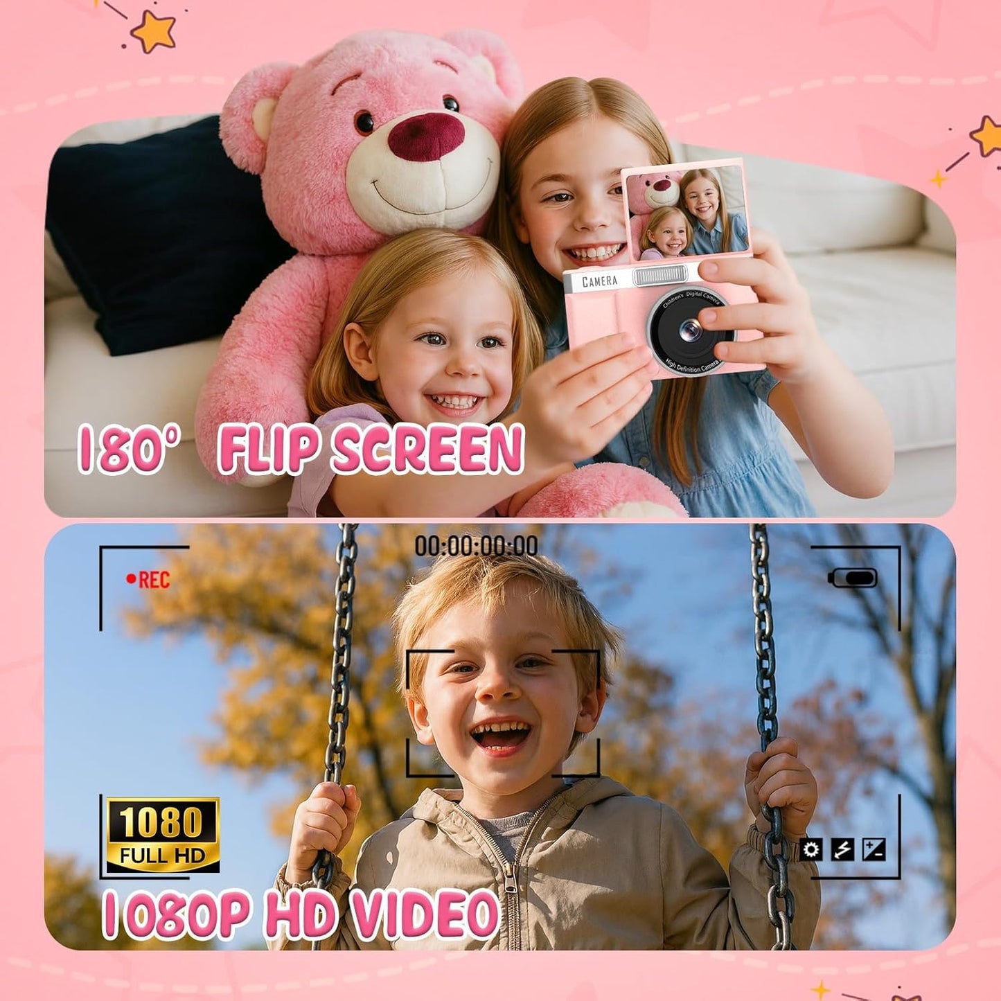 Yehtreh 1080P 32GB Card,2'' 180 Kids Digital Camera FHD Digital Camera for Kid with Flip Screen with Support for Selfie