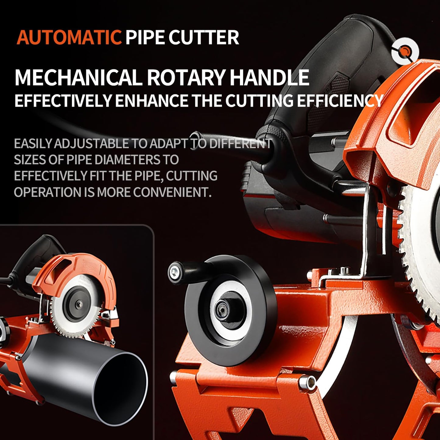 Electric Automatic Pipe Cutting Machine, Precise Fast Pipe Cutter for 40-250MM(1.57-9.84IN) Diameter Pipe with Precision Rail Fixing, 93HRA&1500MPA Steel Blade, Adjustable Protective Cover