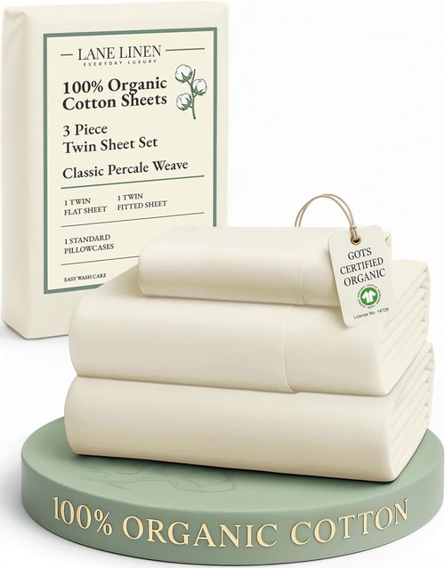 LANE LINEN 100% Organic Cotton Twin Bed Sheet Set - Soft, Breathable 3-Piece Bedding in Natural