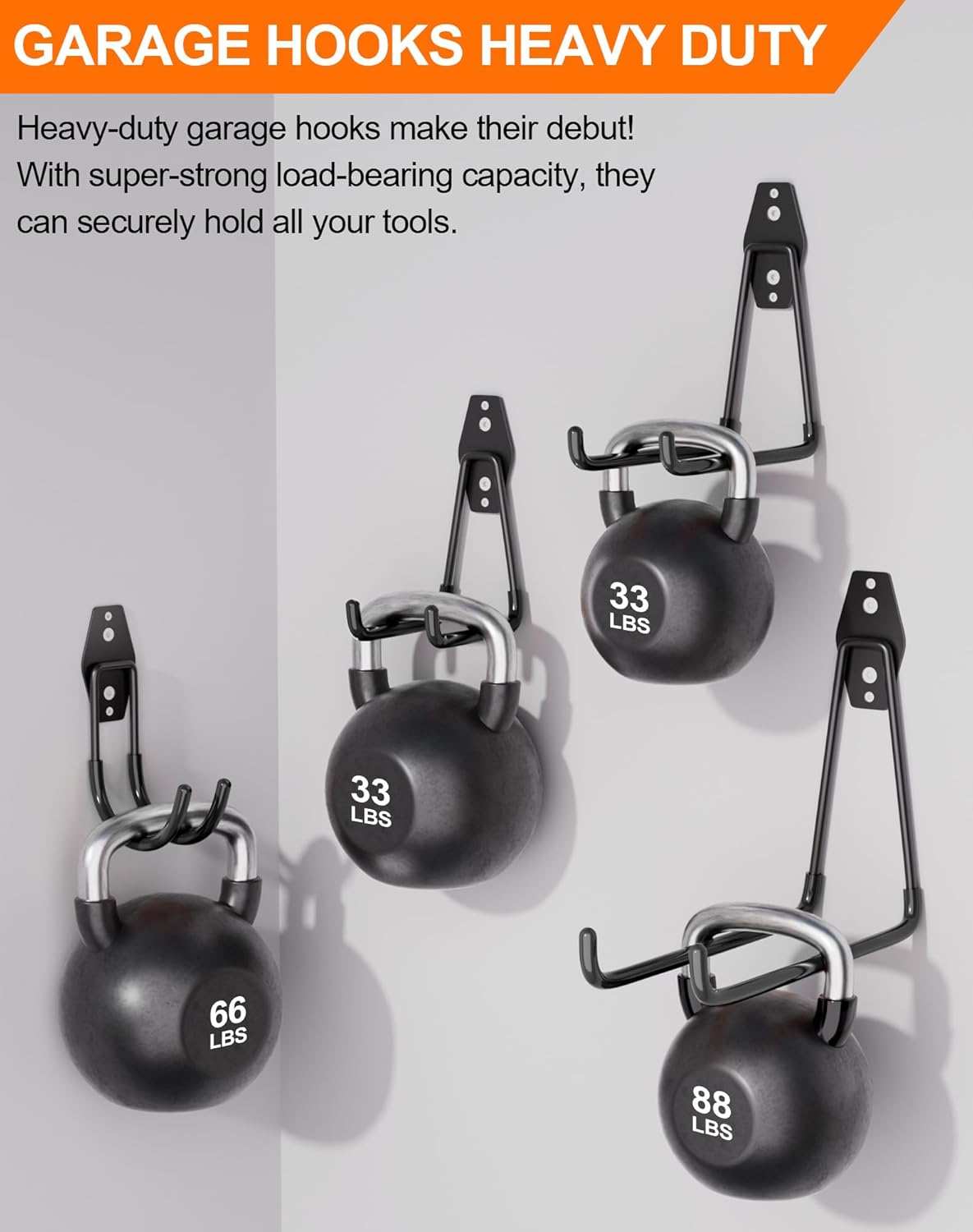 QcoQce Heavy-Duty Garage Hooks - 14 Pack with 2 Extension Cord Straps | Wall Mount Tool Hangers for Bikes, Ladders, and Garden Tools