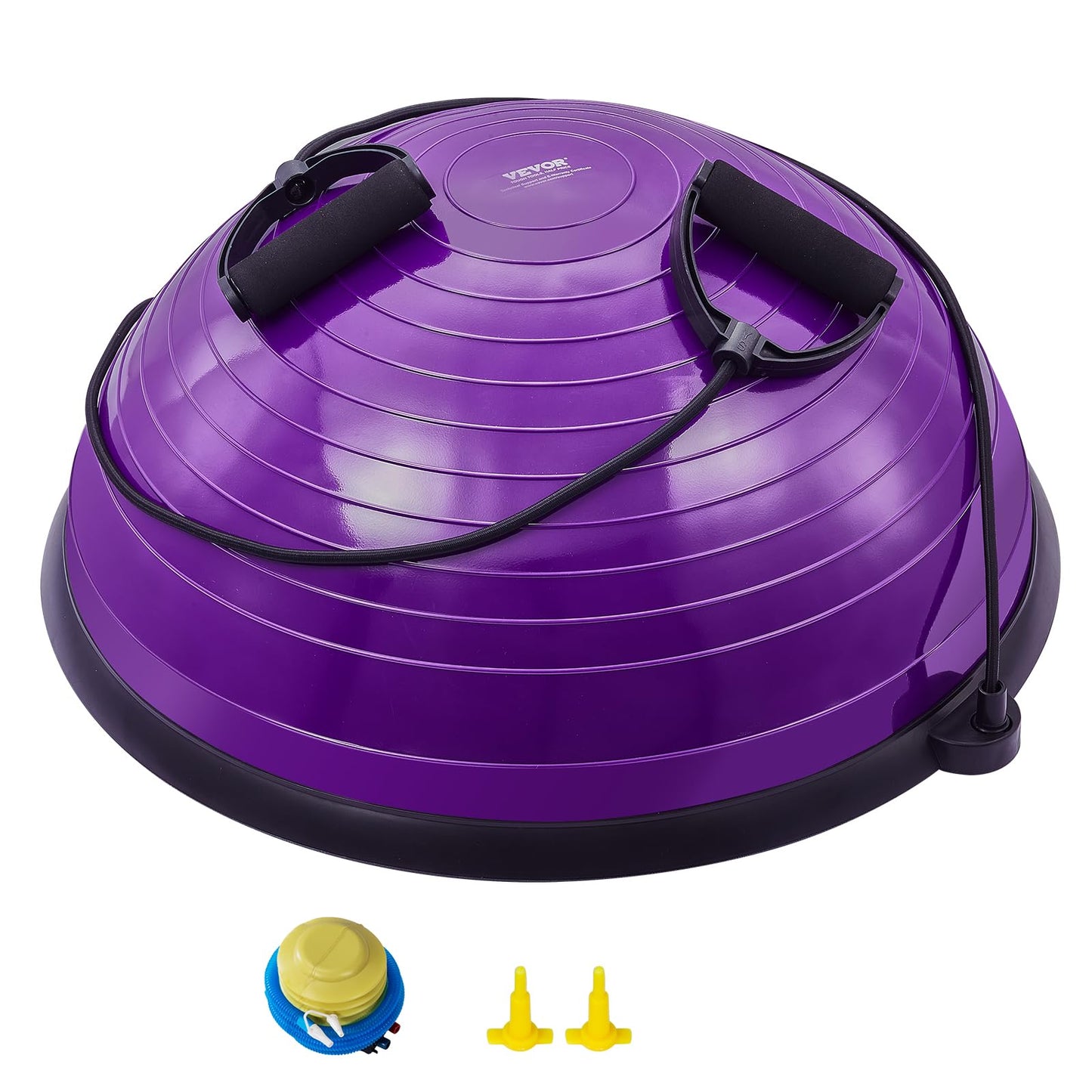 VEVOR 23-inch Half Exercise Ball Trainer, 660 lbs Capacity Balance Ball, Includes Resistance Bands and Pump, Ideal for Full Body Workouts, Yoga, and Strength Training at Home Gym, Purple