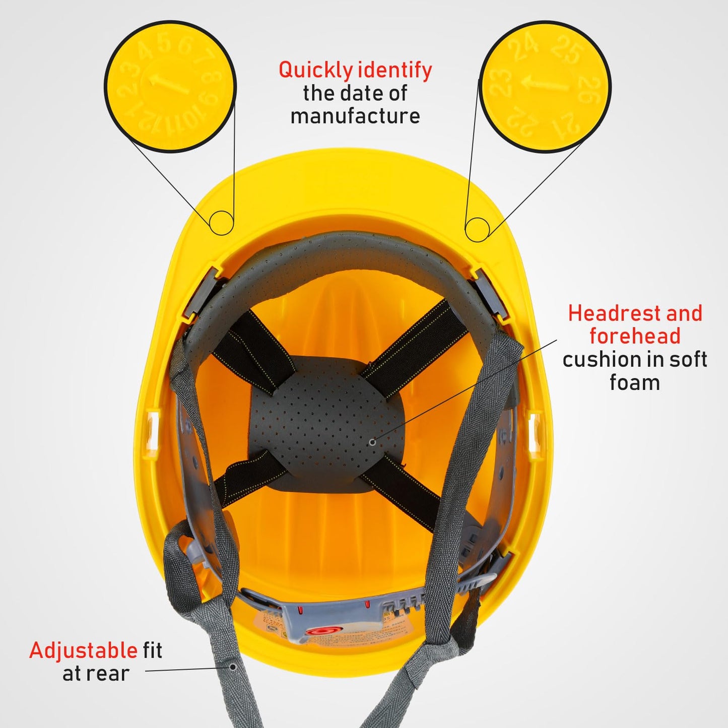 Leumoi 14 Pieces 4 Pt. Suspension Hard Hat Bulk Safety Helmets ABS Construction Hardhats Adjustable Ratchet Hard Hats with Vents and Cotton Brow Pad for Men Work Head Protection Supplies(Yellow)