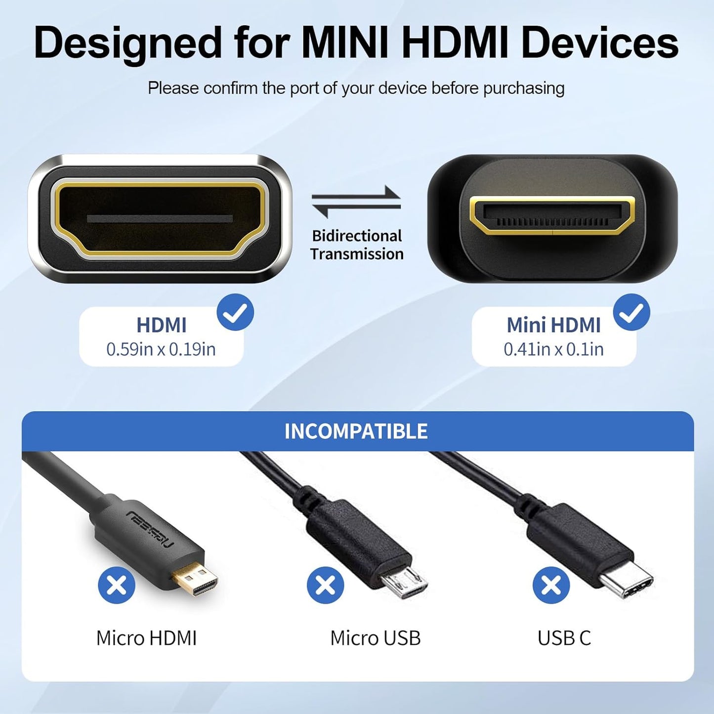 JHAOUS 8K@60Hz 4K@144Hz Mini HDMI to HDMI Adapter, Gold-Plated Converter, Female to Mini HDMI Male Adapter for DSLR