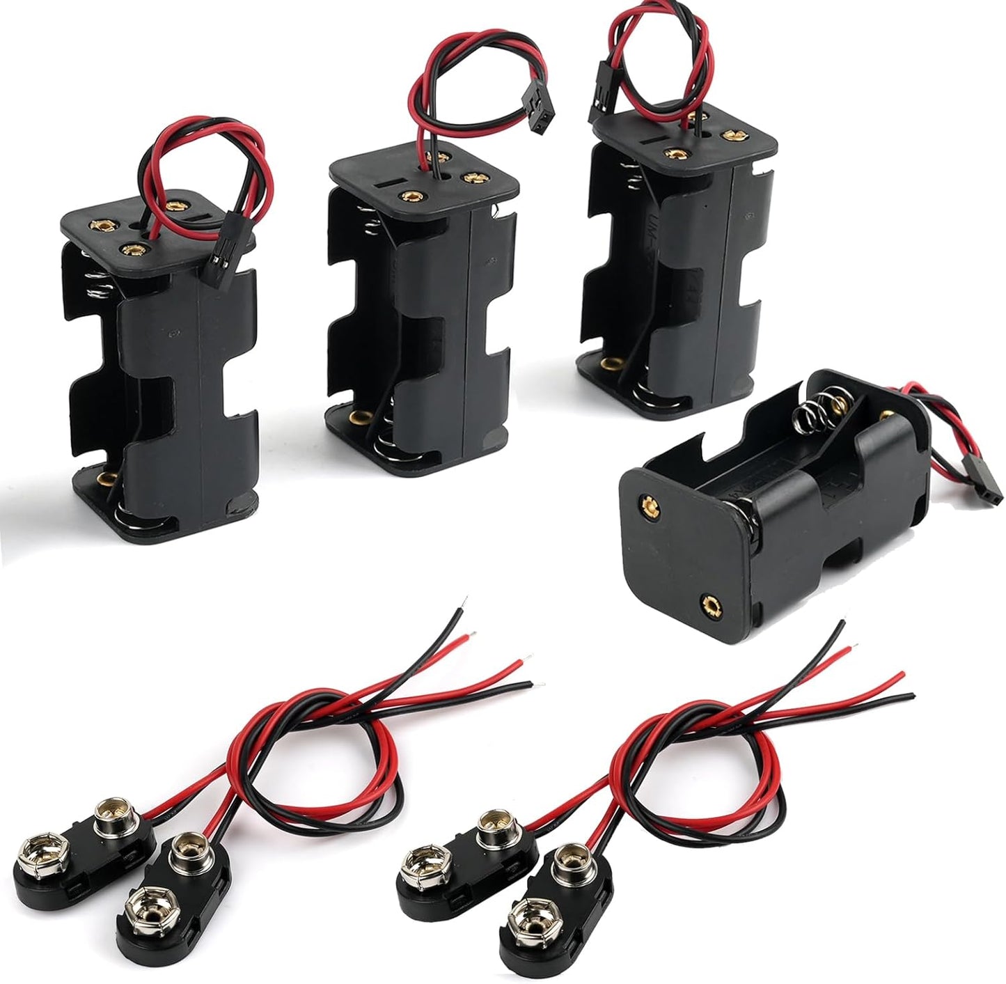 Stemedu 4-Set (4x1.5V/6V, 2-Layer) 9V Pack 4 AA Battery Holders & Cases & Connector Kit - I Type Hard Plastic Shell