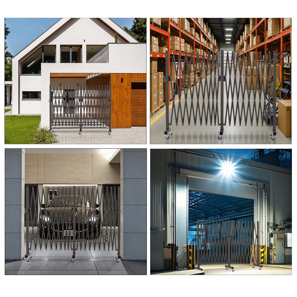 GYMTIME Industrial Expandable Metal Barricade, Safety Barrier with Casters, Flexible Mobile Folding Gate, Adjustable Traffic Fence for Warehouse, Shopping mall, Garden, Brown, 18 Feet, 47 inch High
