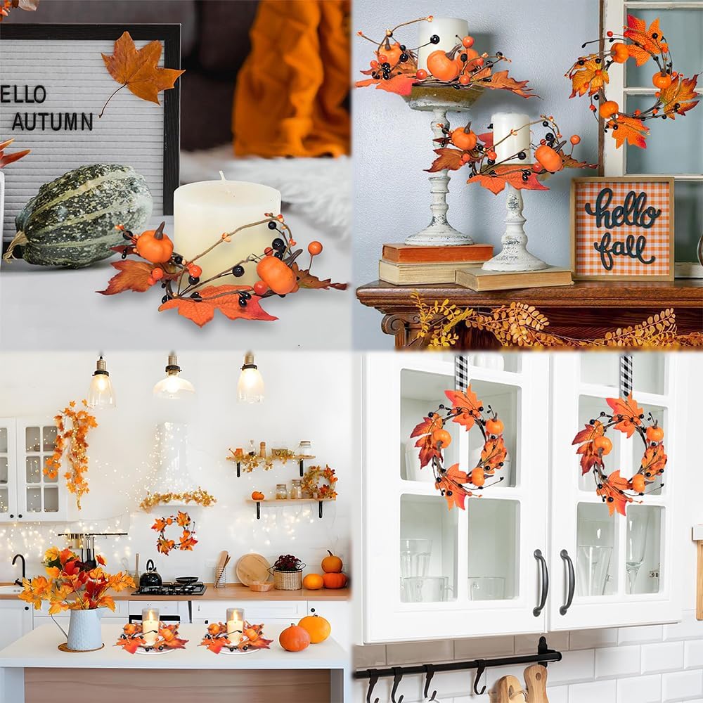 Skiennix 3-Piece Fall Candle Rings - Autumn Maple Leaves & Pumpkins | Perfect for Halloween & Thanksgiving Decor